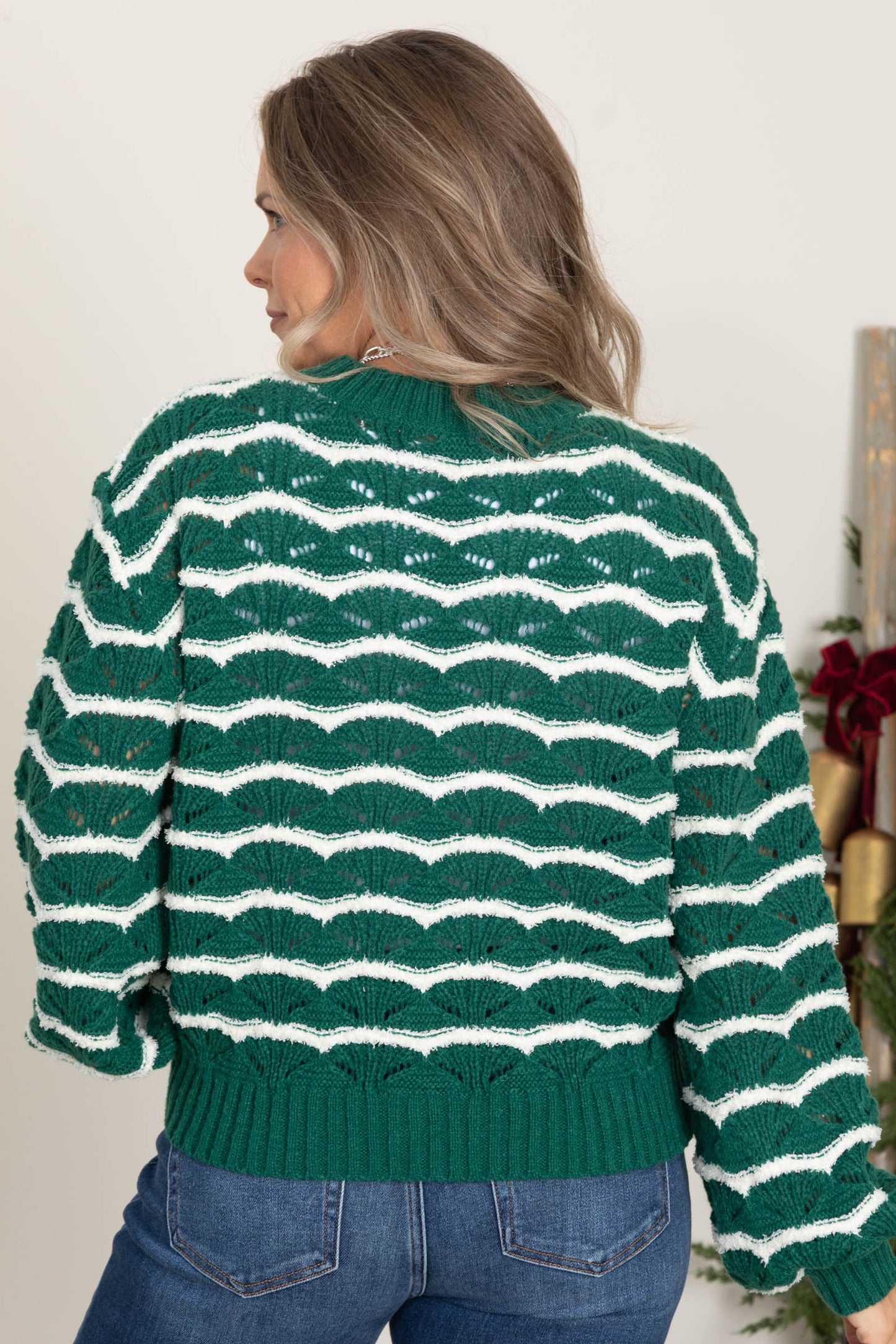 Wavy Stripe Sweaters With Bubble Sleeves