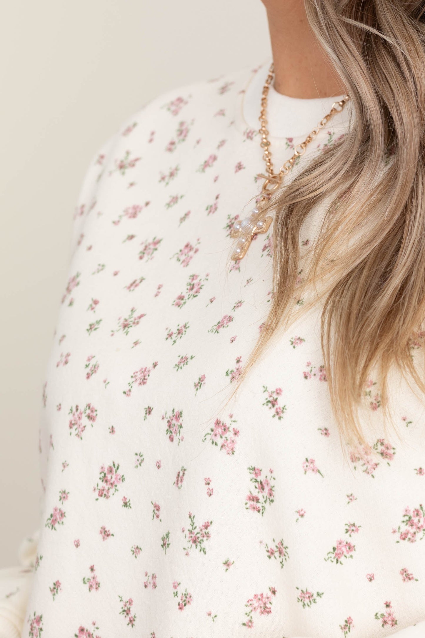 Ivory Floral Crewneck Sweatshirt