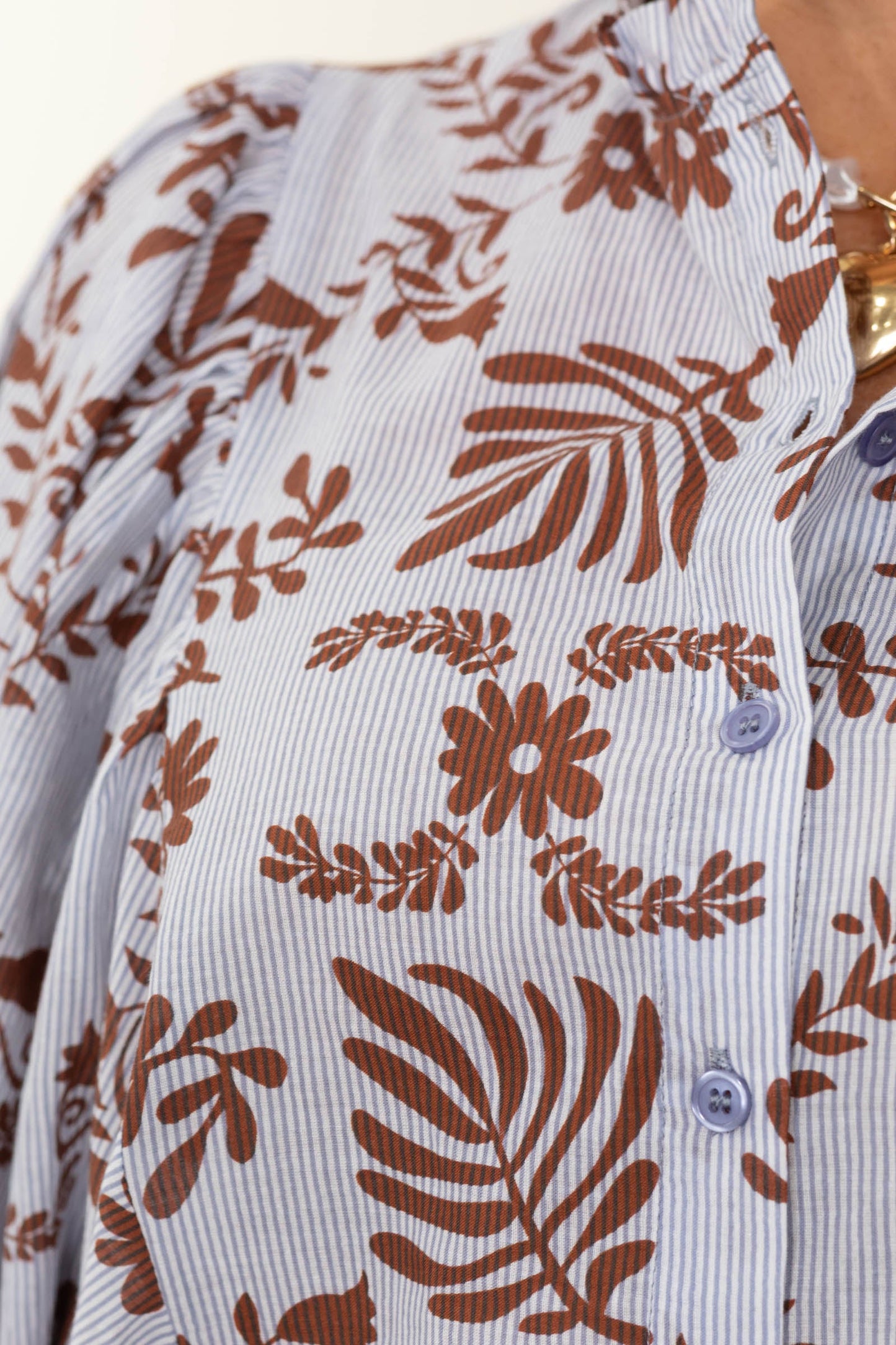 Dusty Blue And Rust Floral Button Up Woven Top