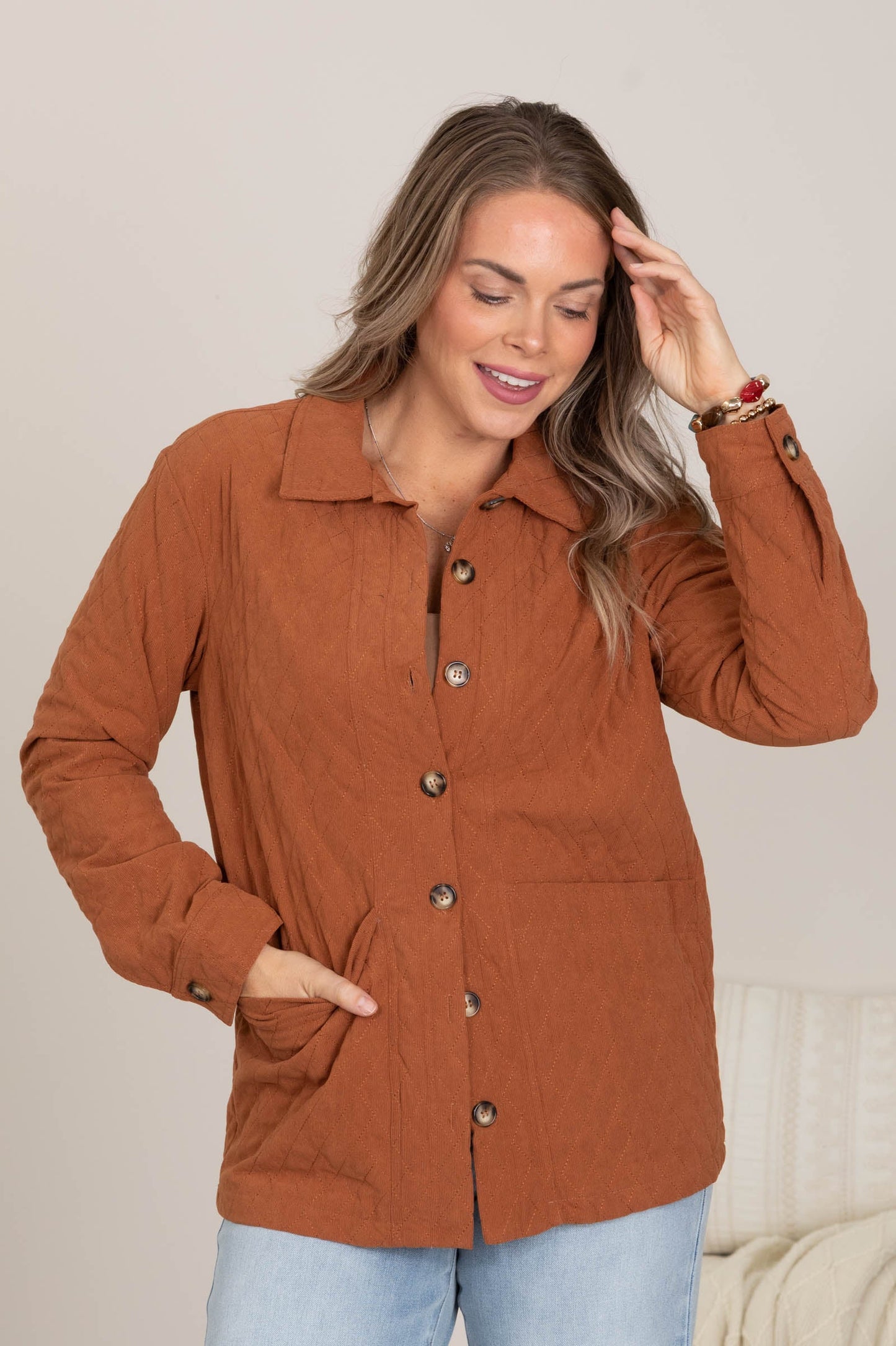 Chestnut Diamond Quilted Corduroy Jacket