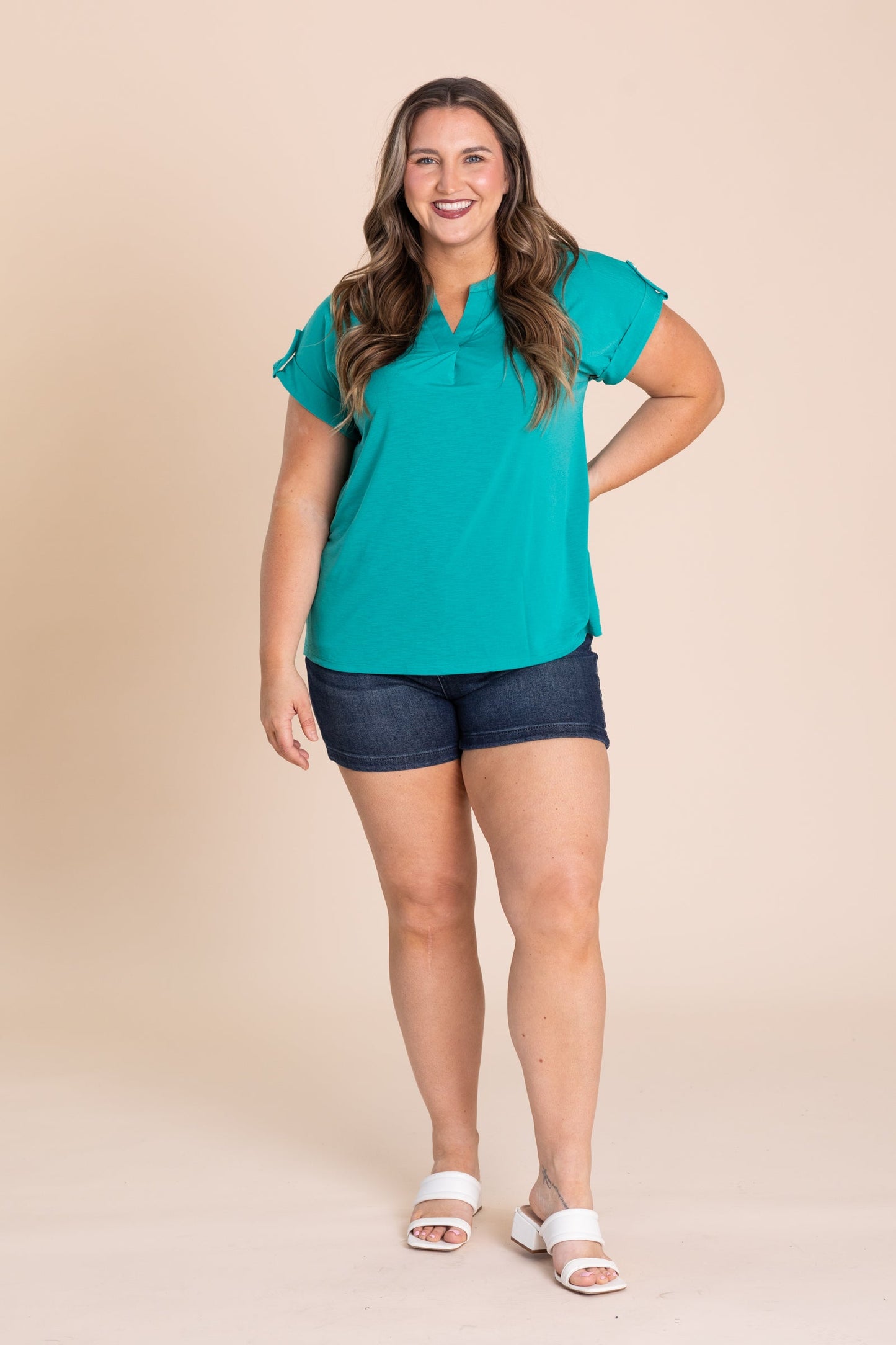 Wrinkle Free Folded Short Sleeve Knit Tops