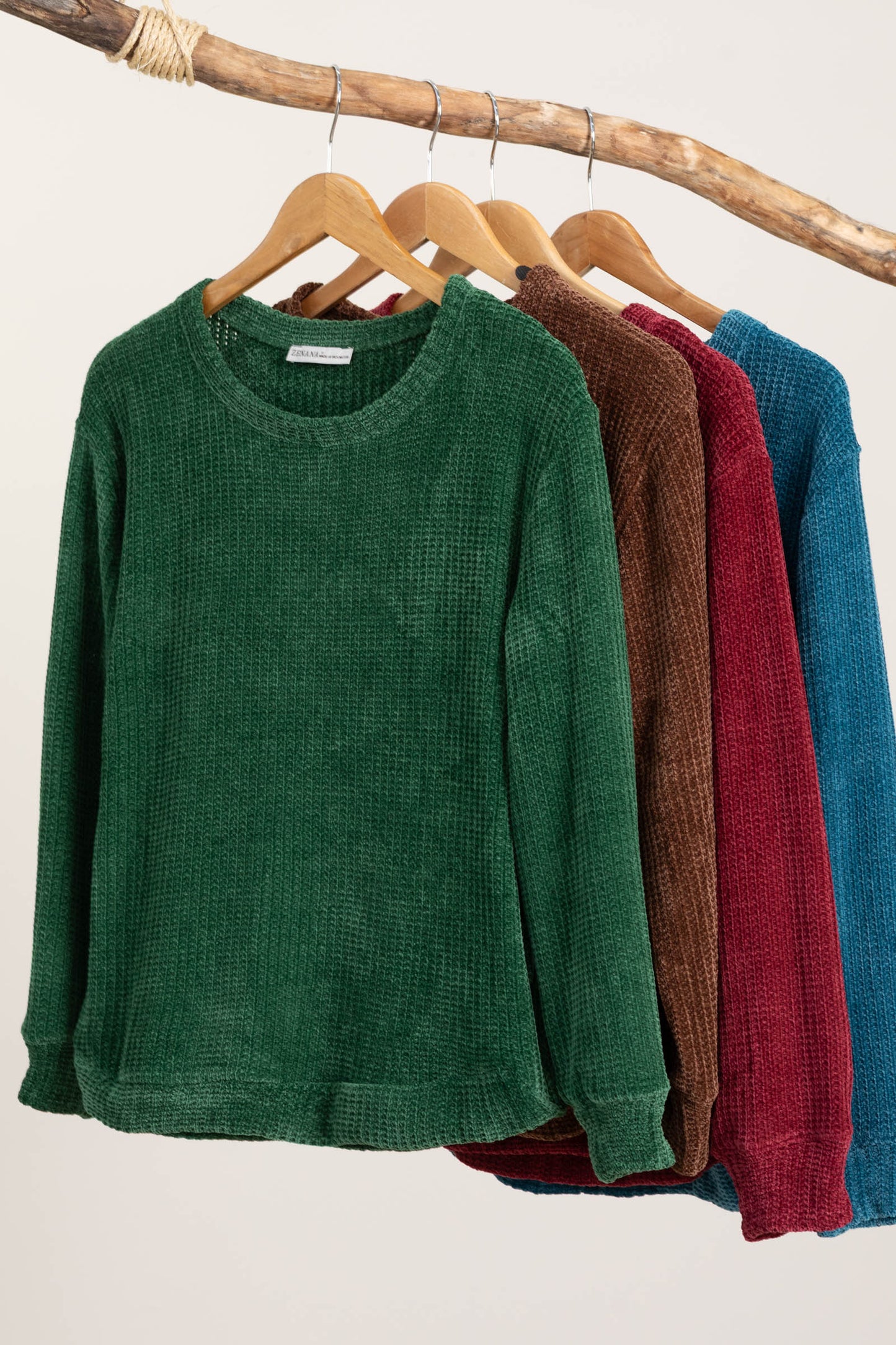 Chenille Waffle Round Neck Sweaters