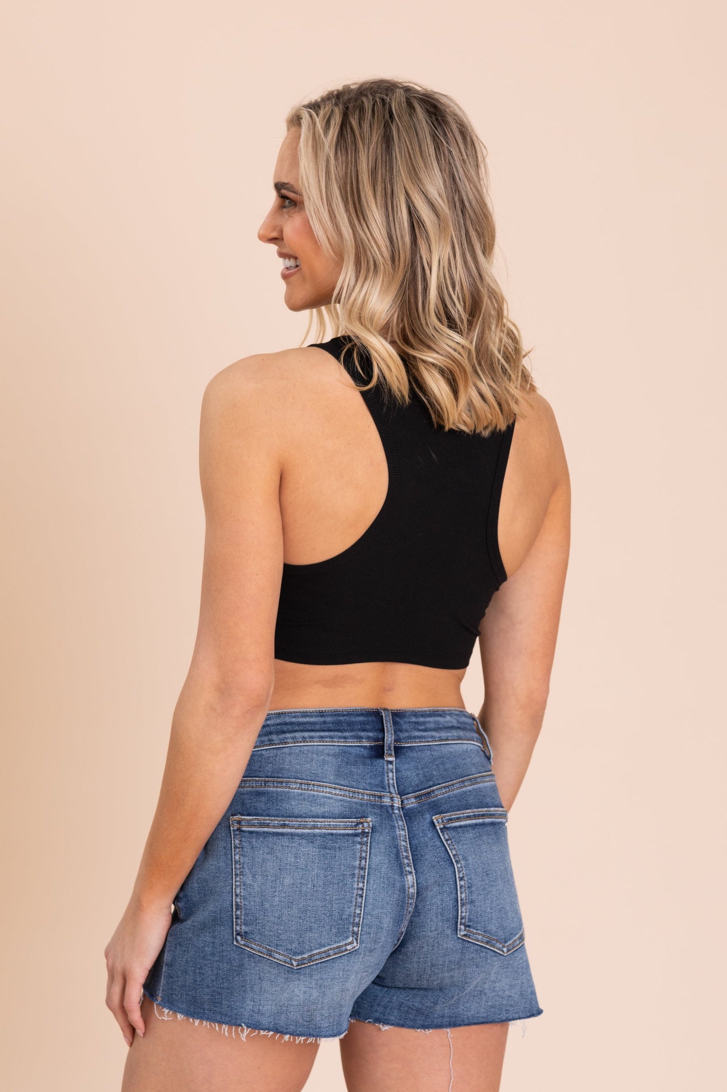 Micro-Ribbed Cropped Racer Athleisure Tank Top