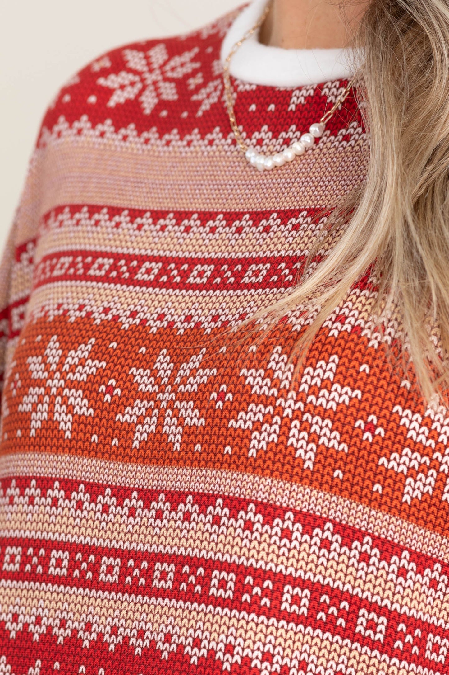 Red And White Nordic Snowflake Print Top