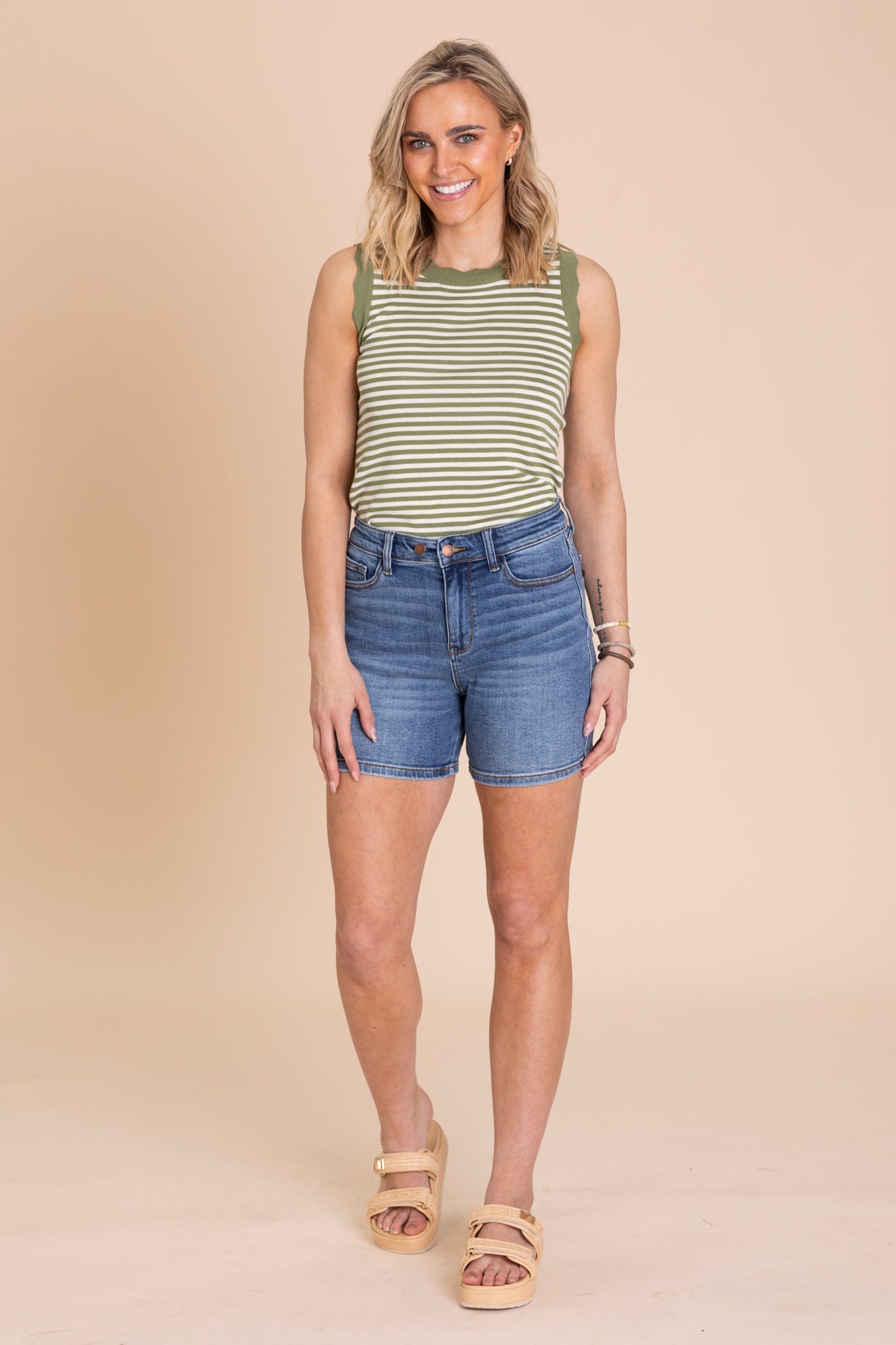 Judy Blue 2 Button Mid Length Dad Shorts
