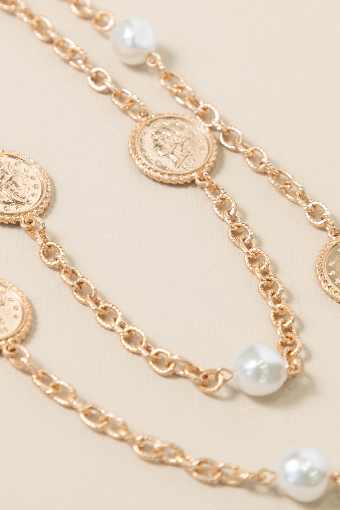 Gold Medallion Pearl Bead Necklace