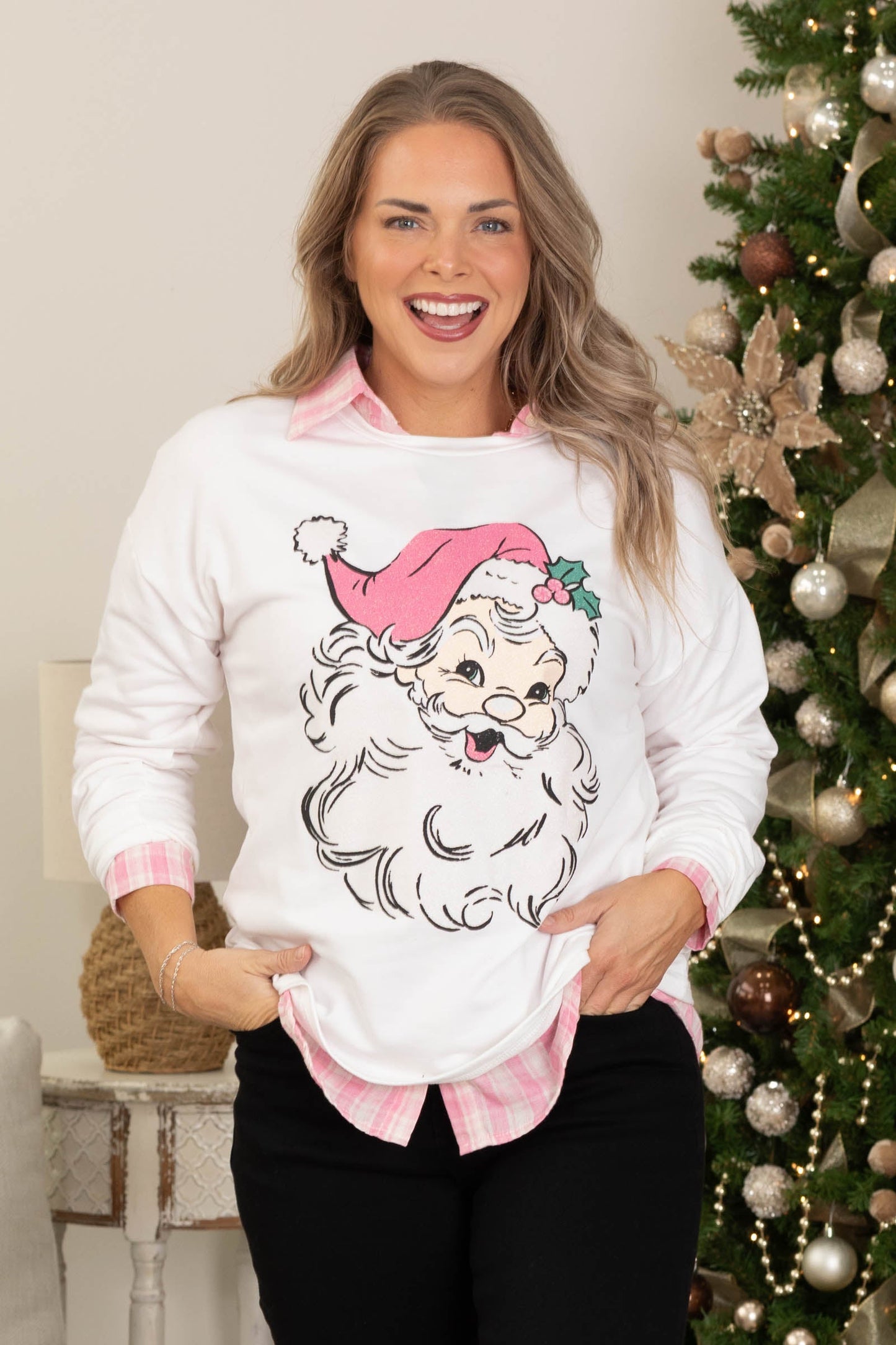 Pink Plaid Button Up Woven Top