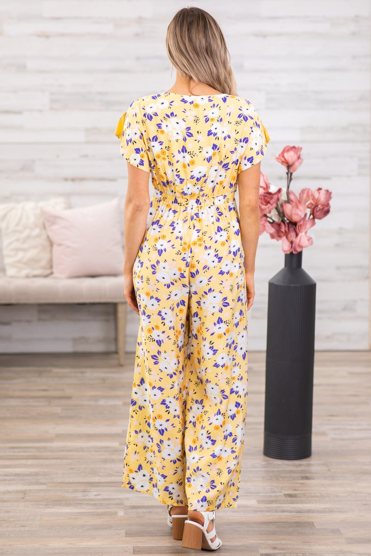 Yellow Floral Flutter Sleeve Jumpsuit