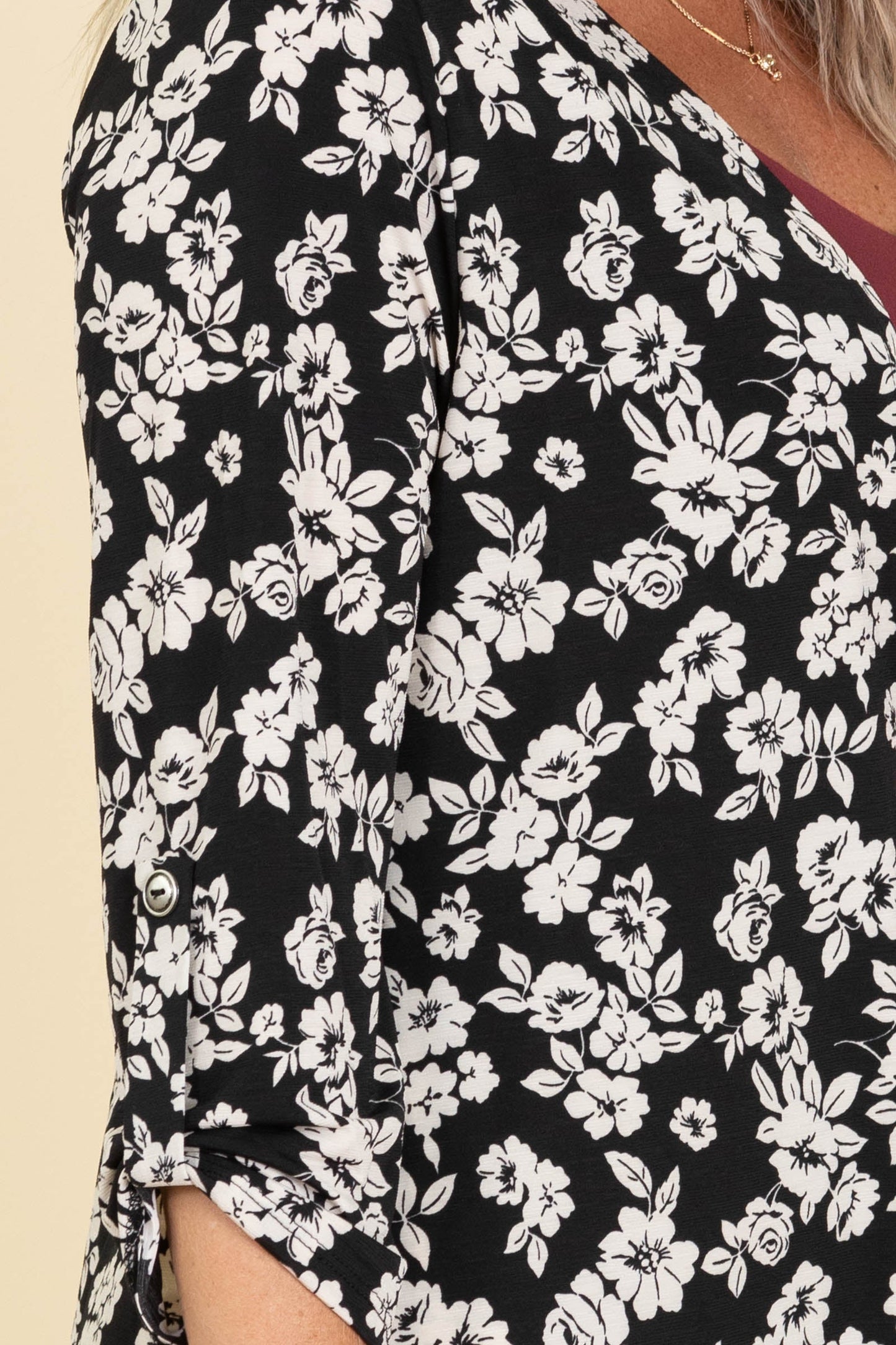 Black Floral Open Front Wrinkle Free Cardigan