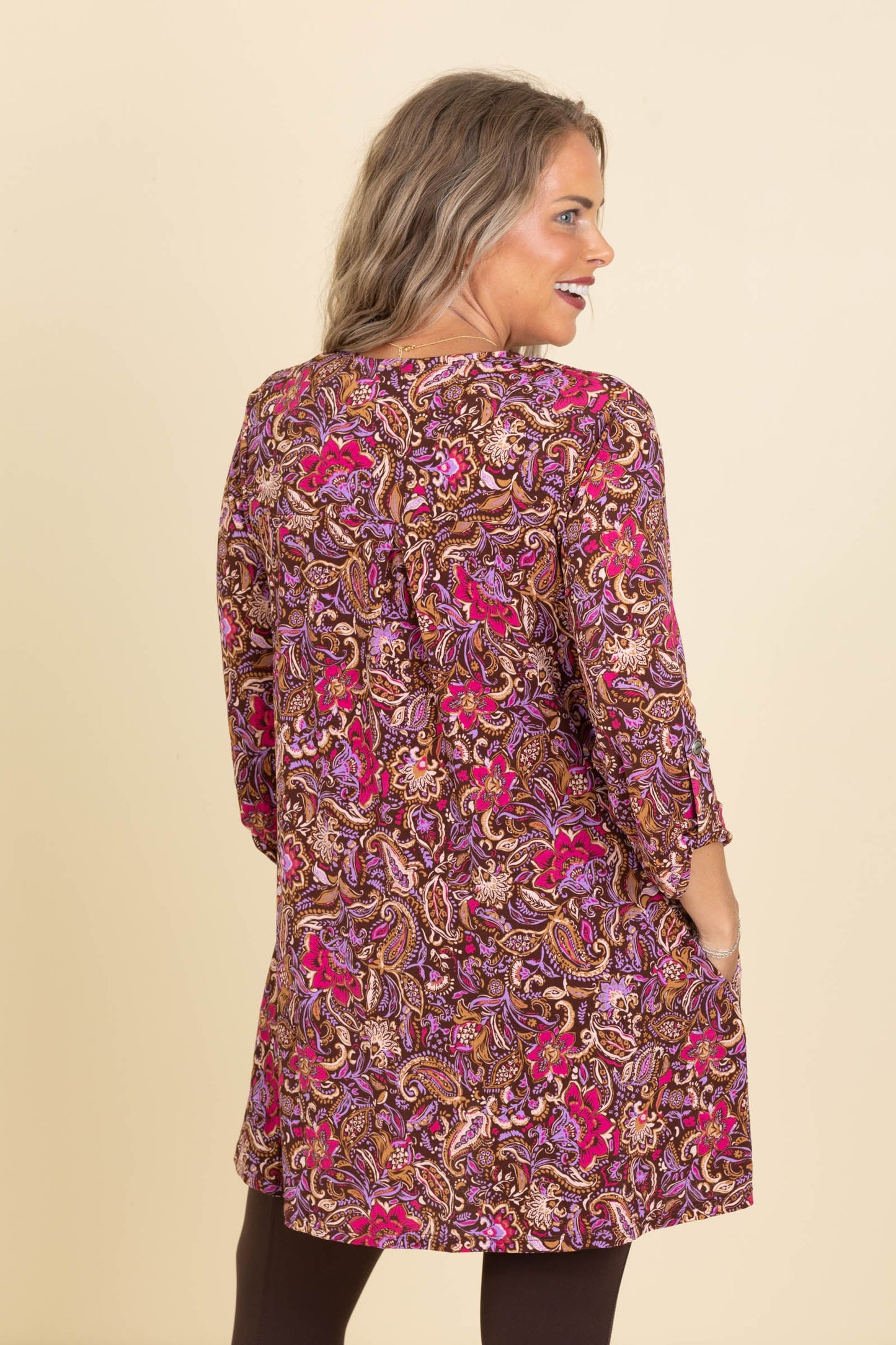 Brown Printed Wrinkle Free Cardigan