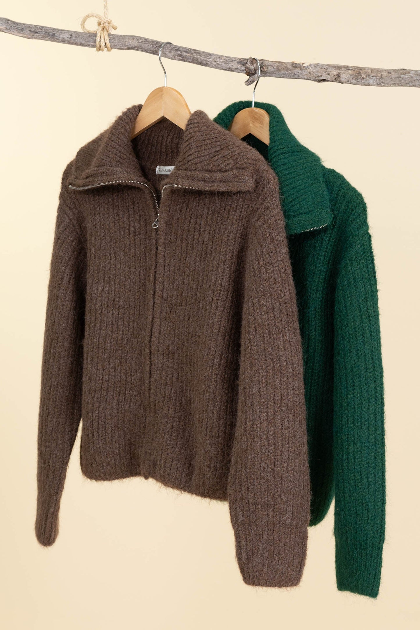 Funnel Neck Full Zip Sweaters