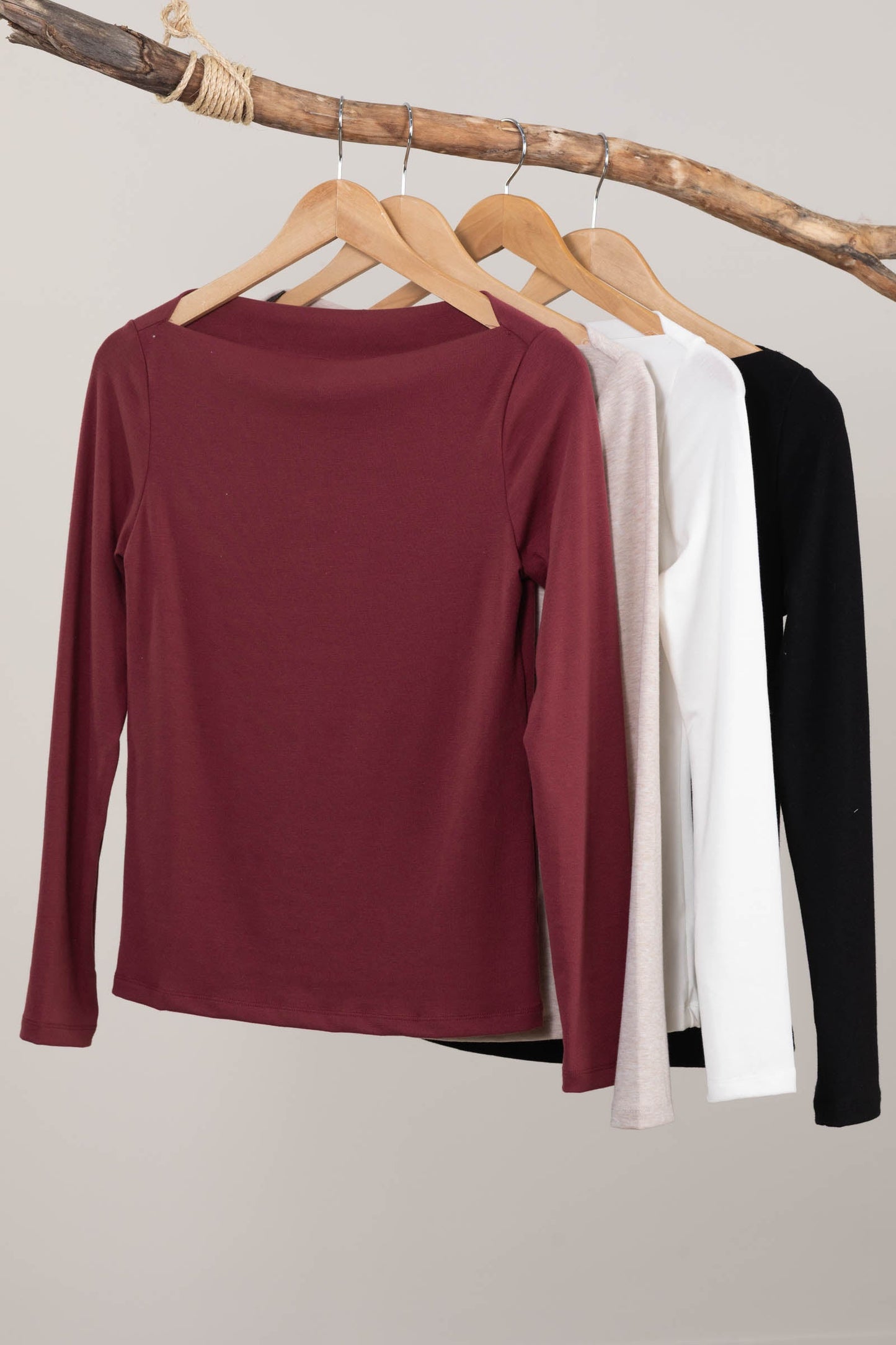 Basic Boat Neck Long Sleeve Knit Tops