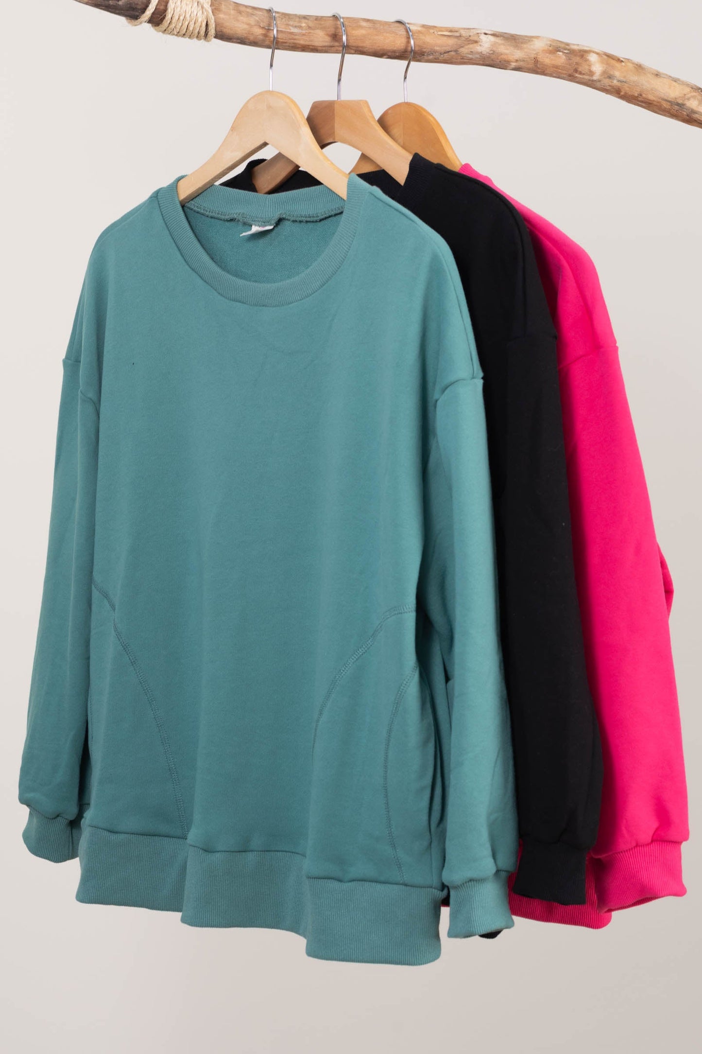 Round Neck Long Sleeve Knit Tops With Pockets