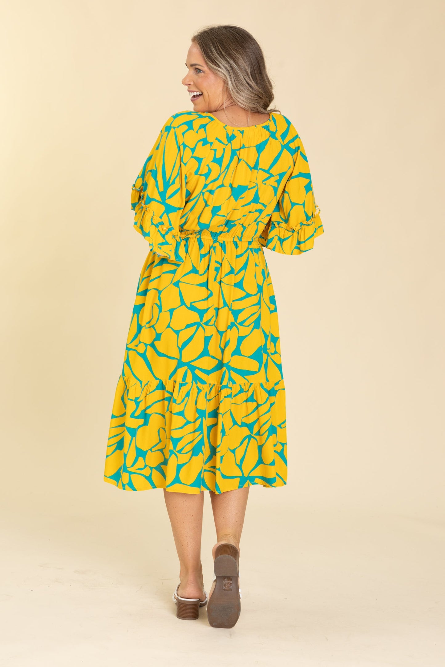 Yellow And Teal Geo Pattern Dress