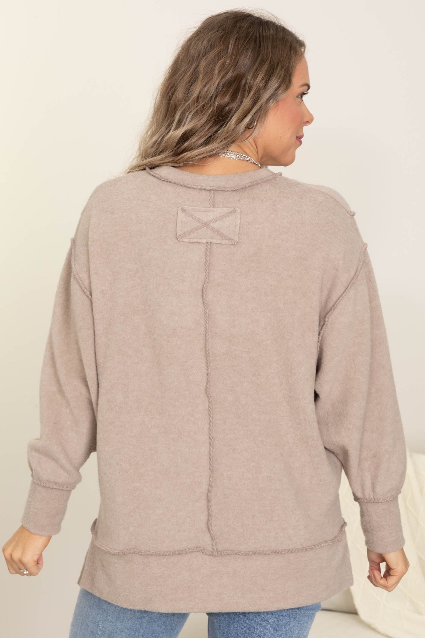 Brushed Melange Hacci Oversized Knit Tops