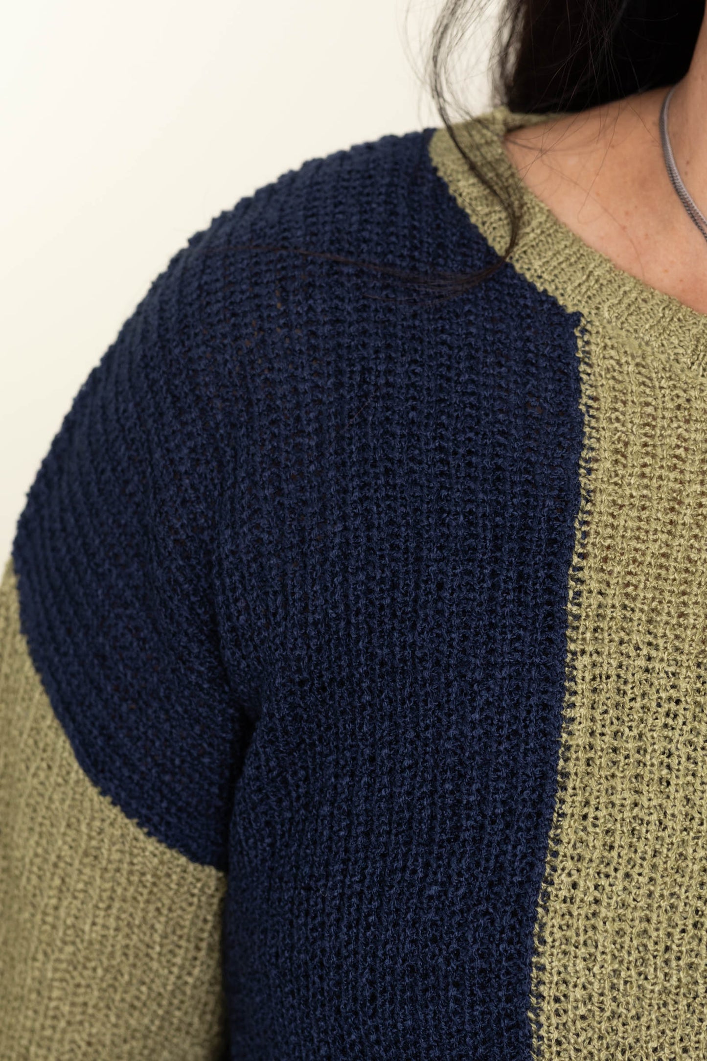 Olive Multi Colorblock Knit Pullover Sweater