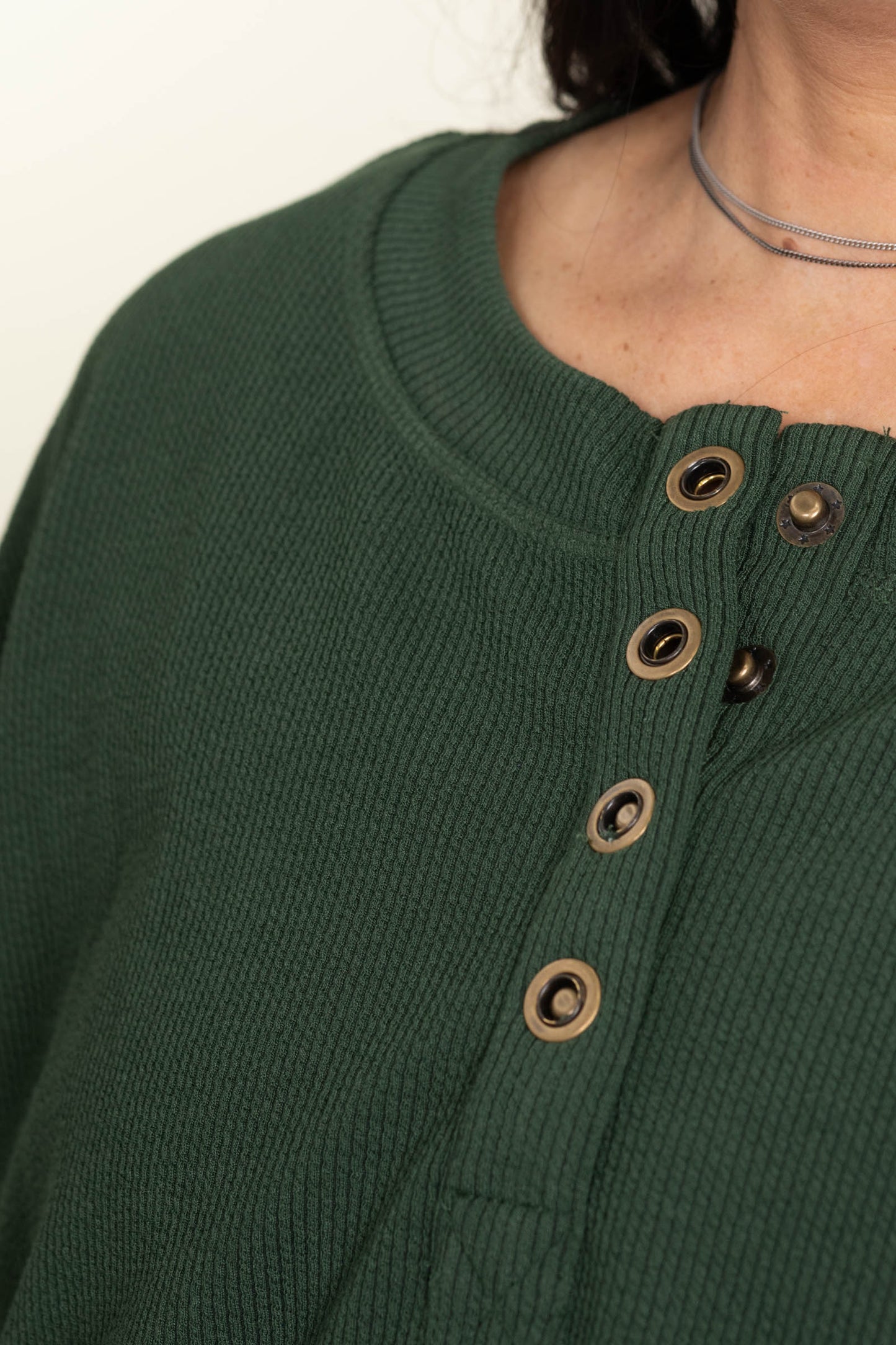 Hunter Green Button Down Long Sleeve Knit Top