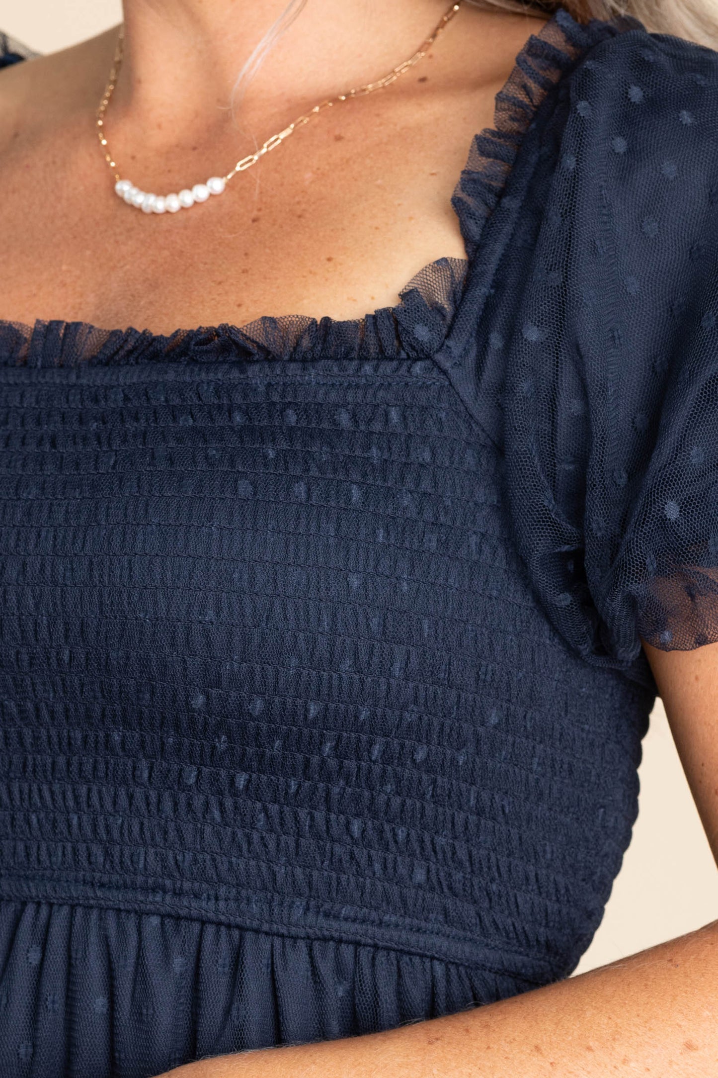 Navy Swiss Dot Midi Dress