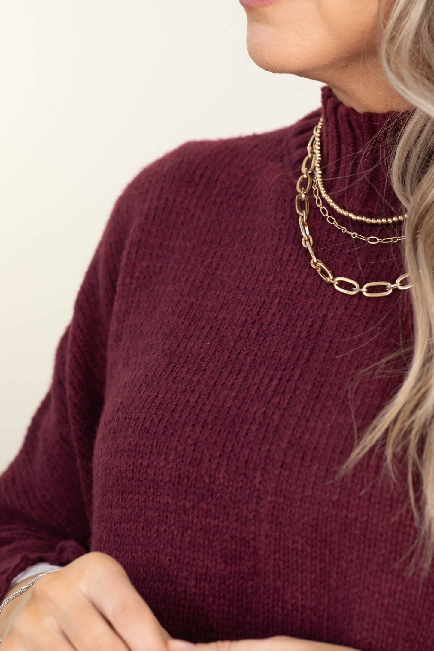 Burgundy Poncho Top With Fringe Detail