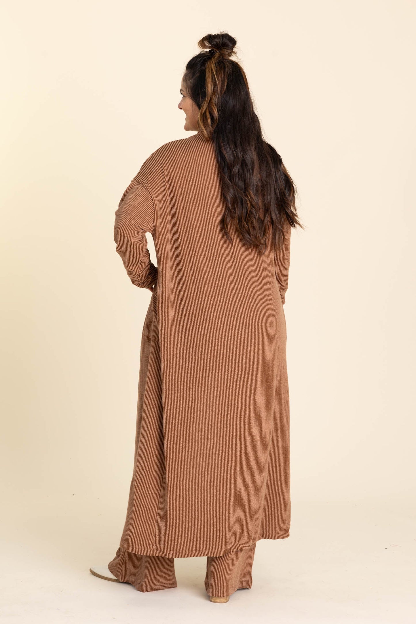 Soft Knit Long Open Cardigan And Pants Sets