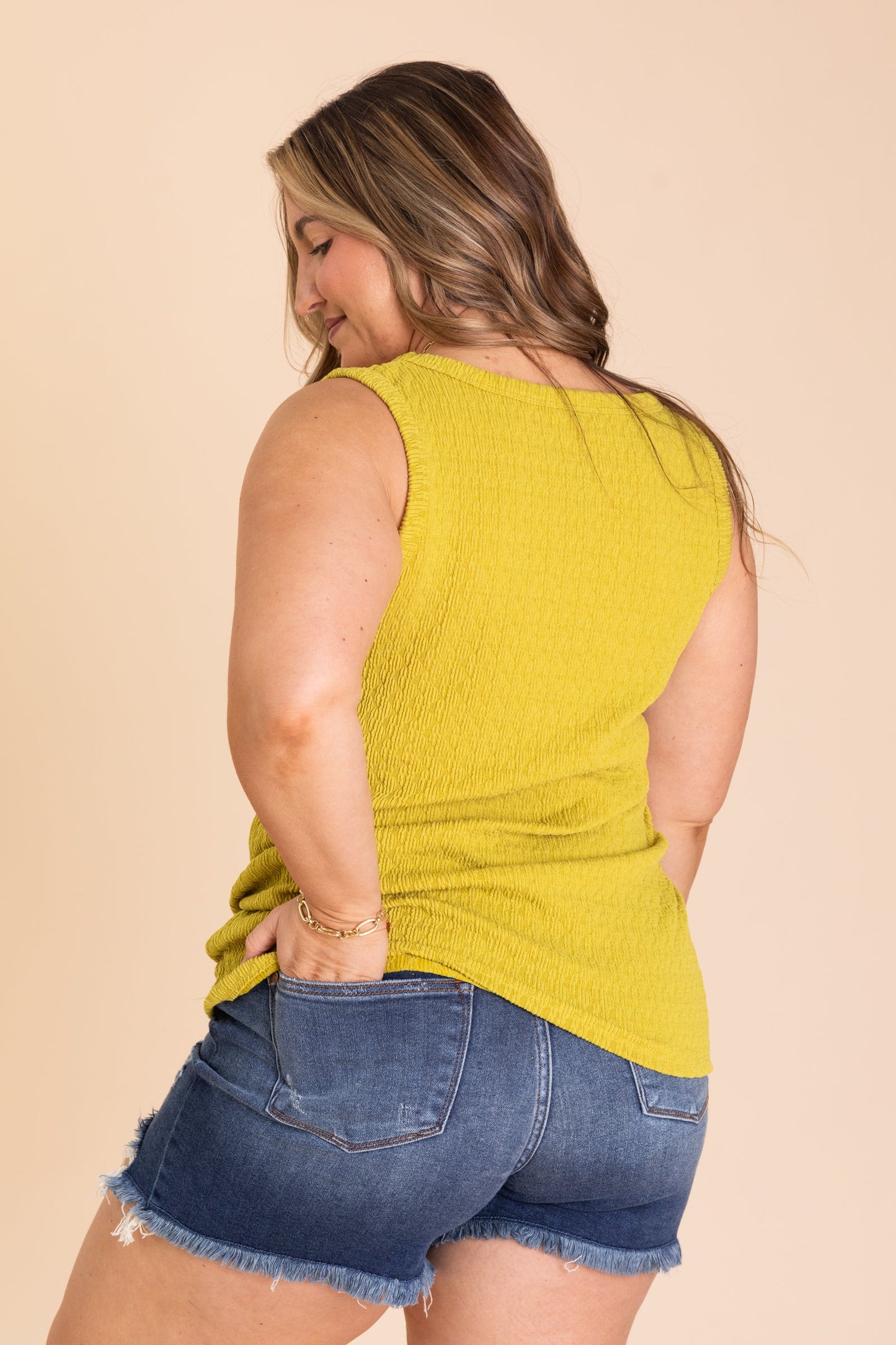 Dusty Lime Square Neck Solid Jacquard Knit Top