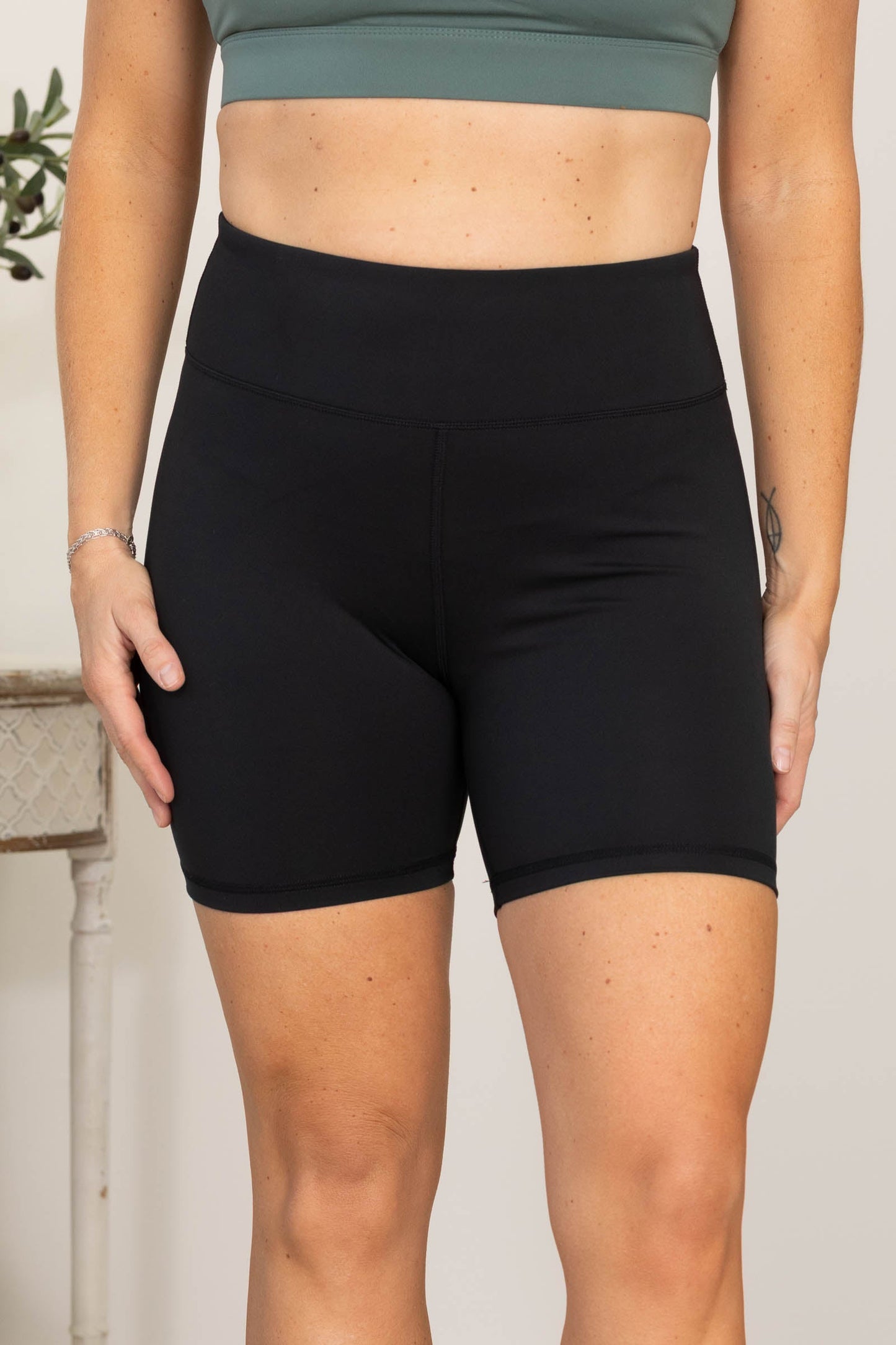 Black High Rise Smooth Waistband Bike Shorts