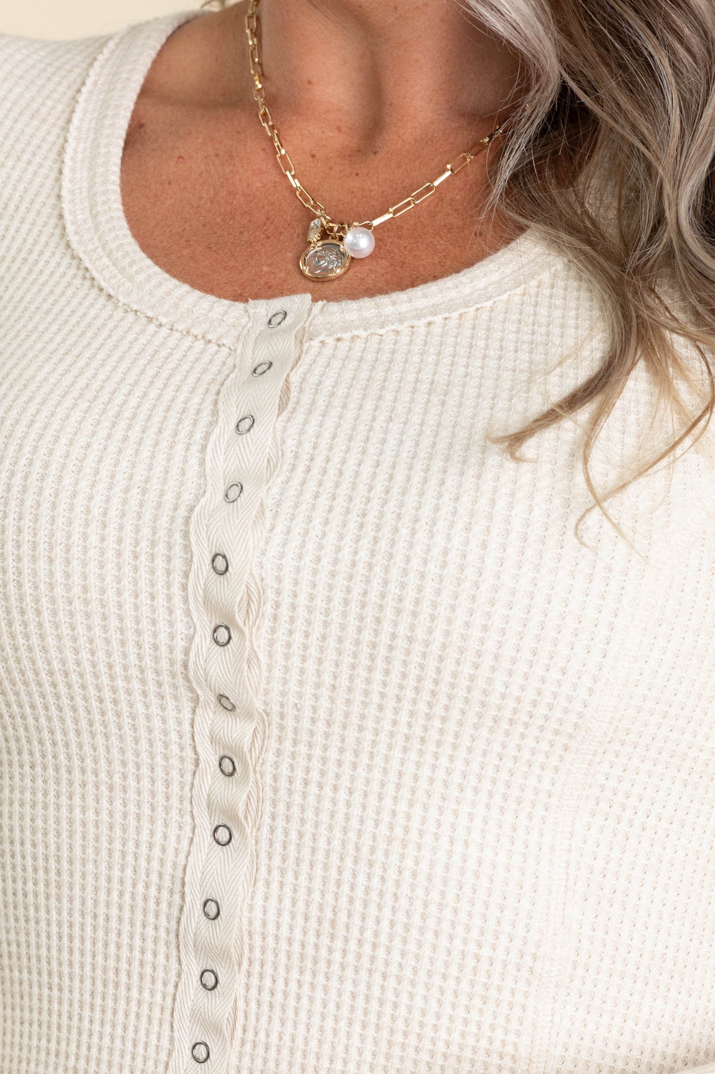 Oatmeal Button Down Fitted Knit Top