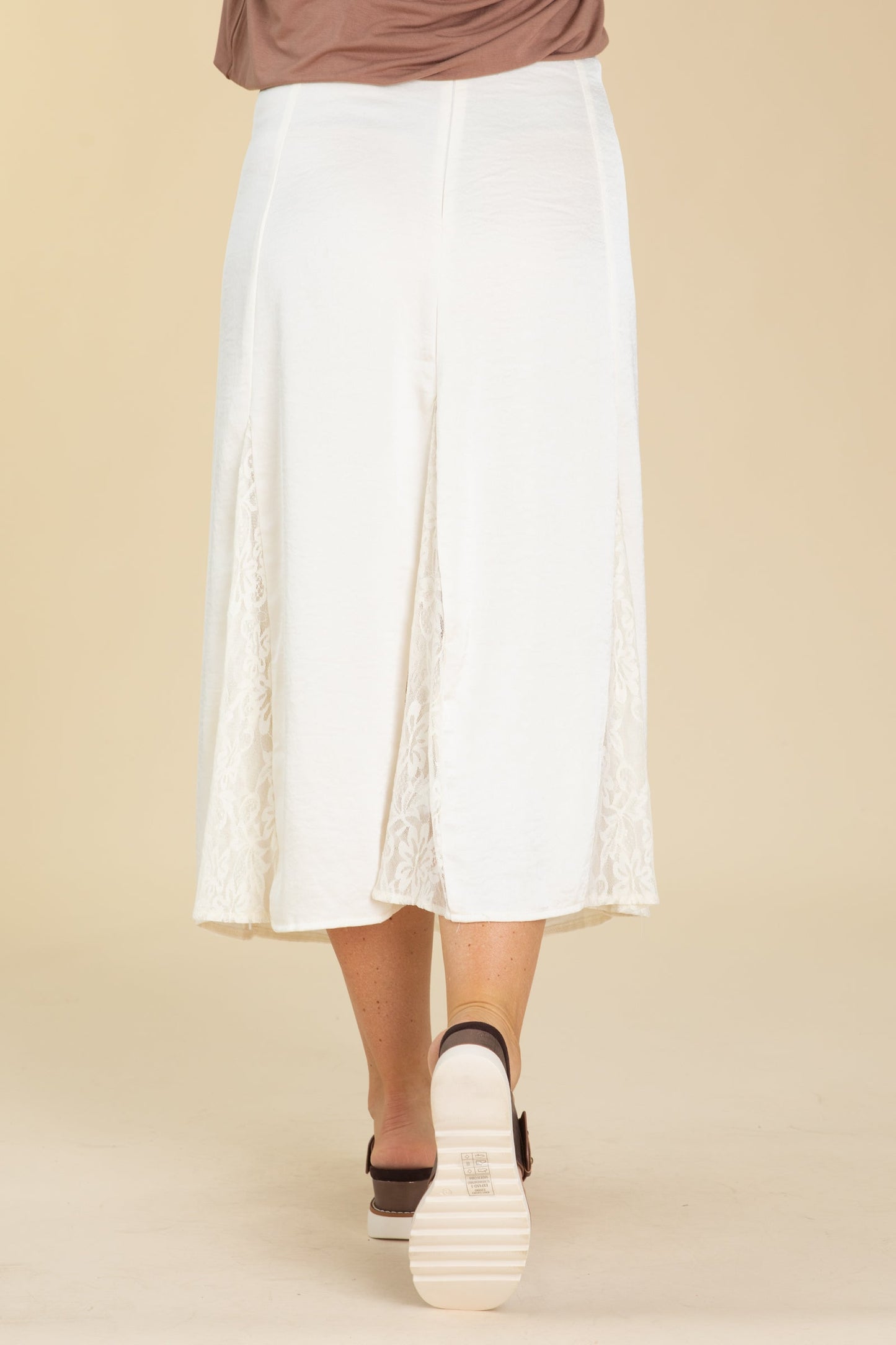 Cream Crushed Satin Lace Godet Skirt