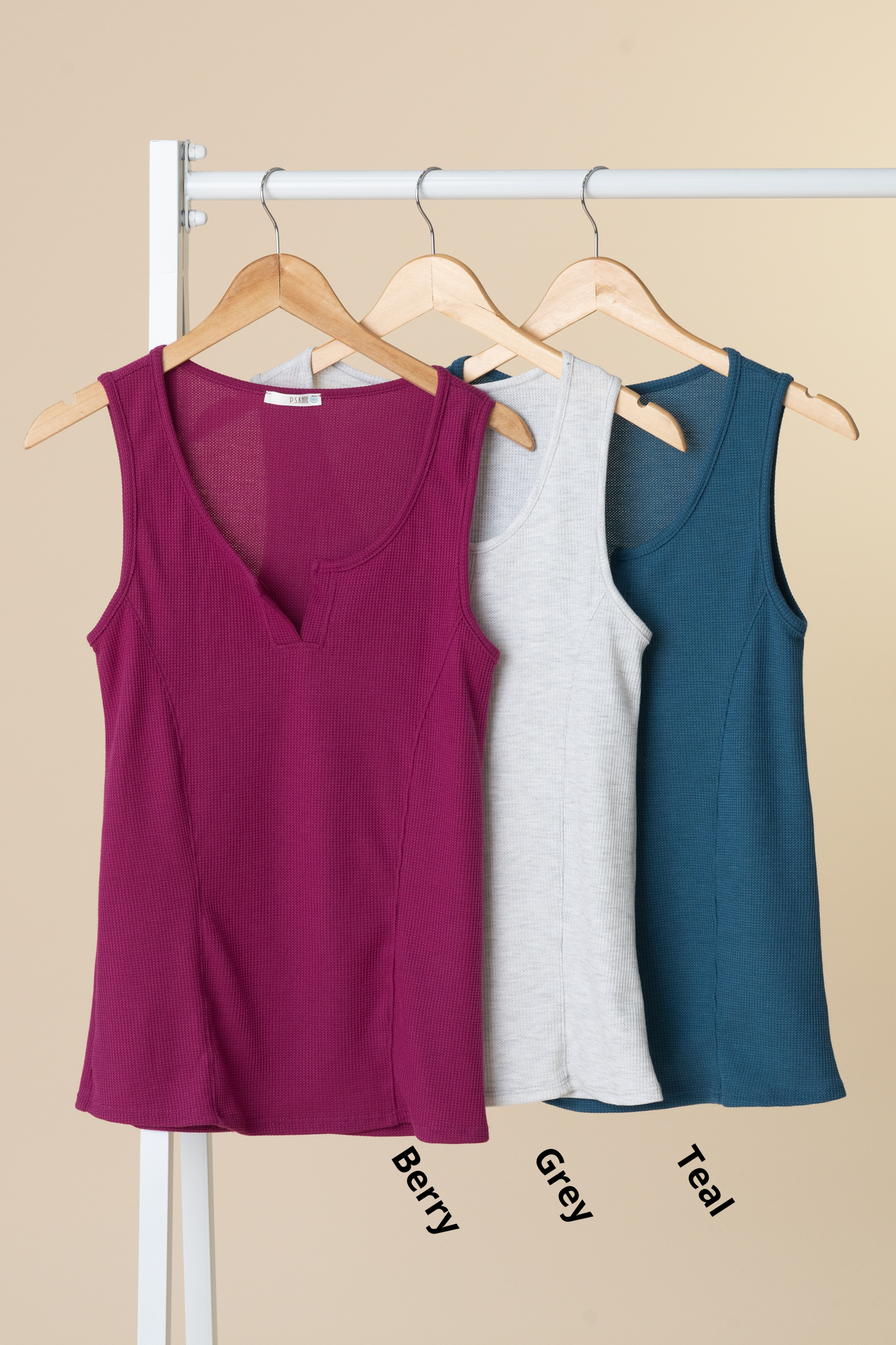 Light Waffle Knit Tank Top With V-Neck