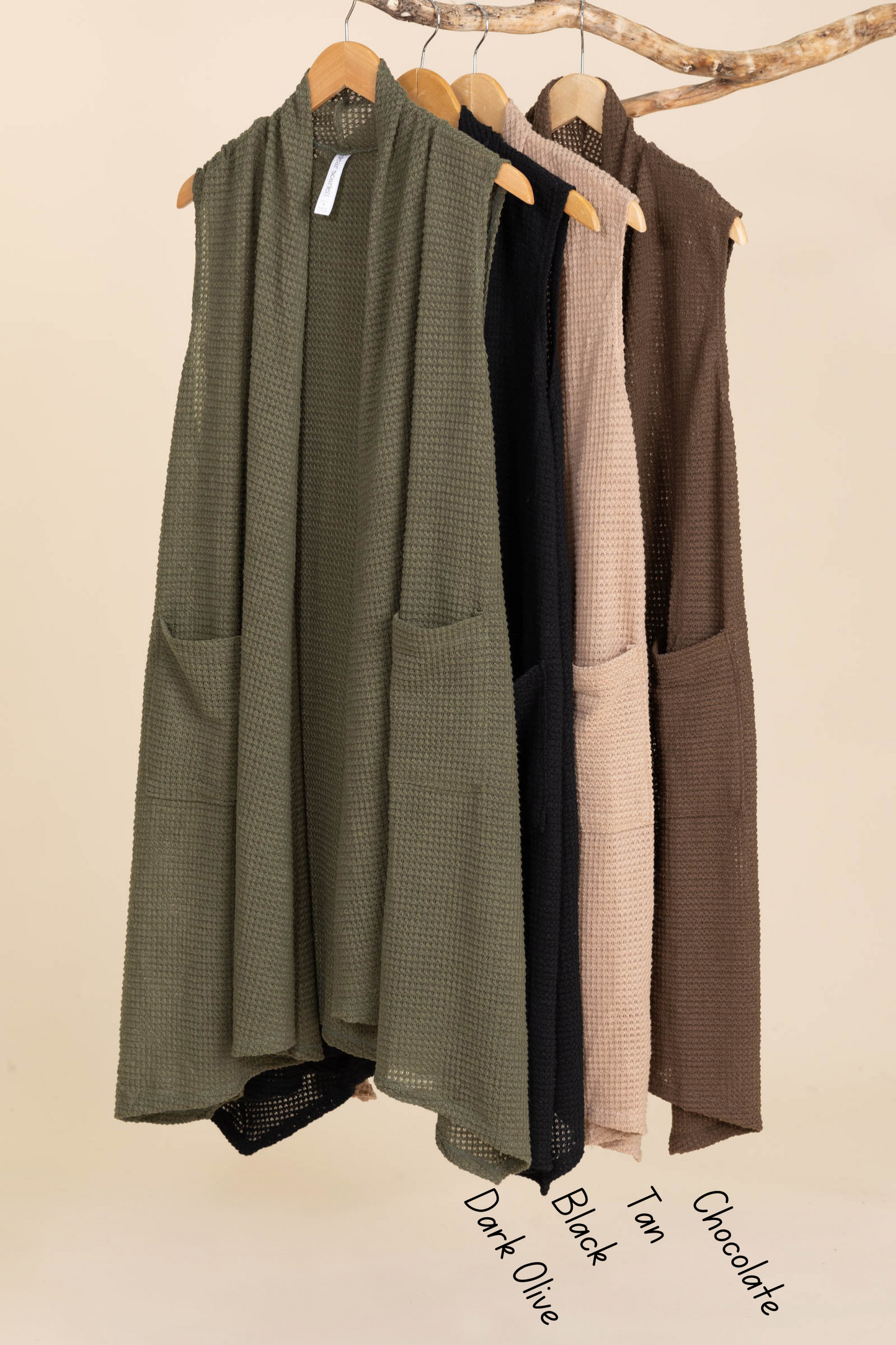 Waffle Knit Vest Cardigans With Pockets