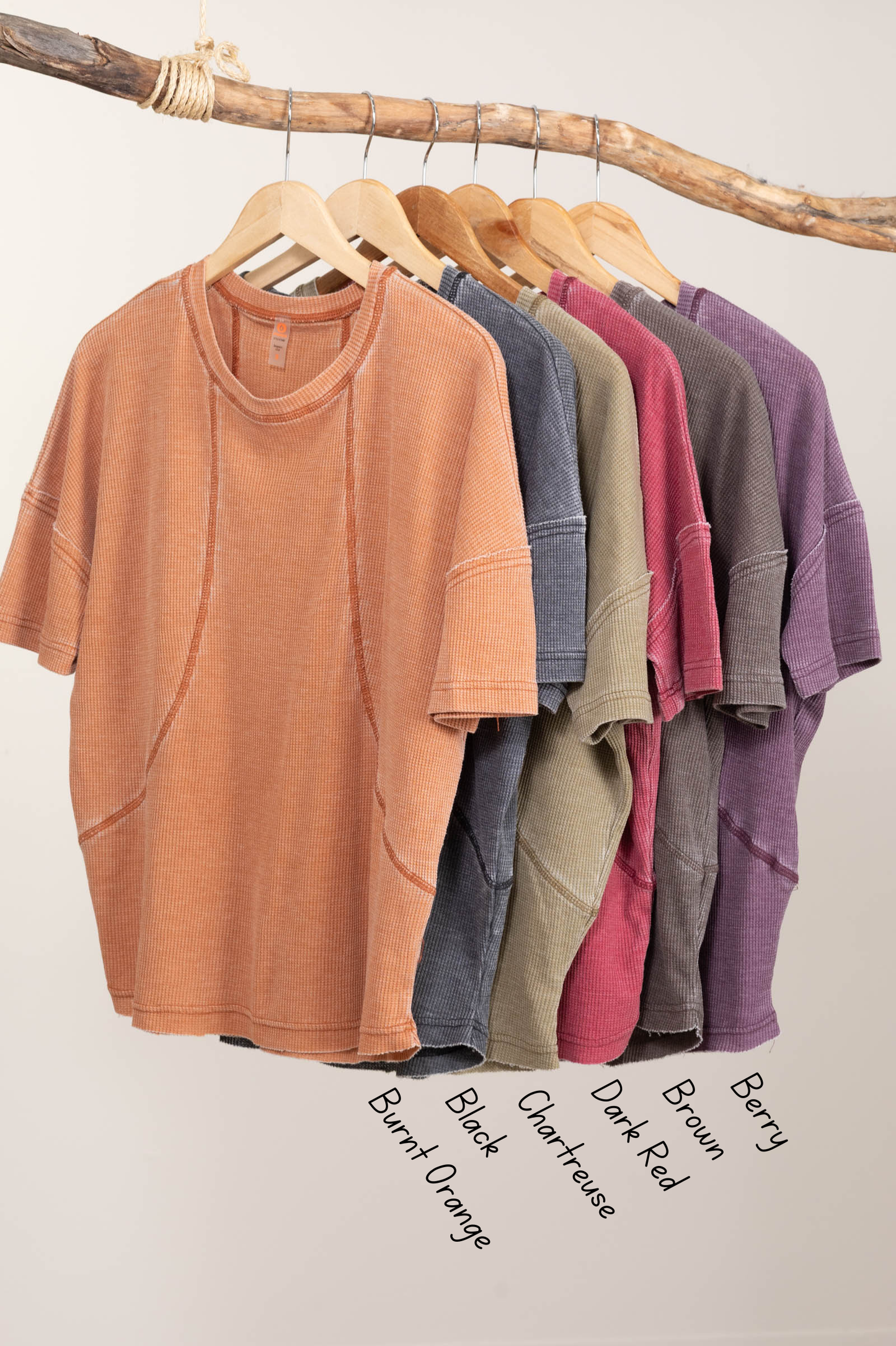 Waffle Knit Tops With Seam Detail