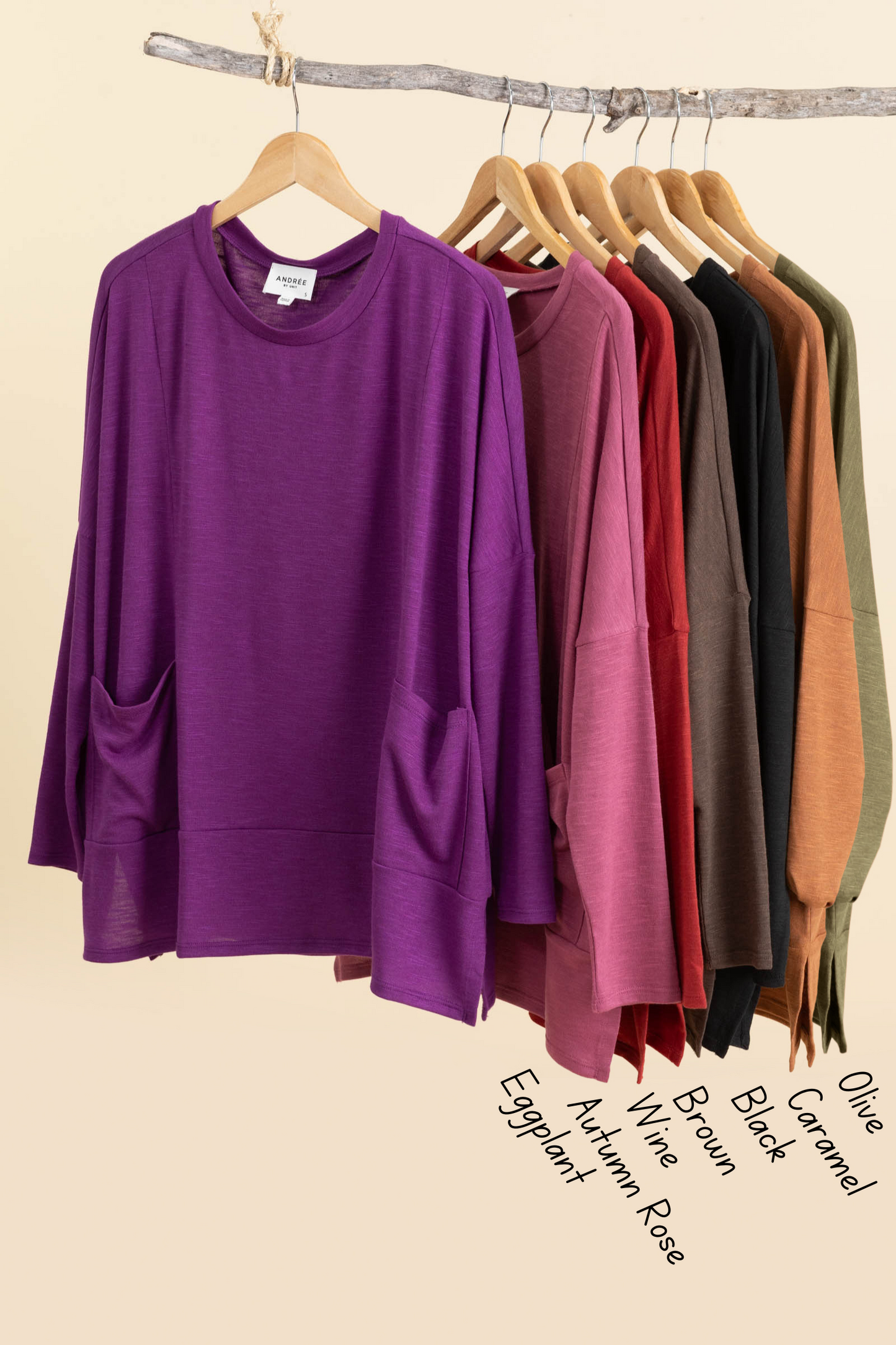 Solid Knit Tops Long Sleeves With Side Pockets