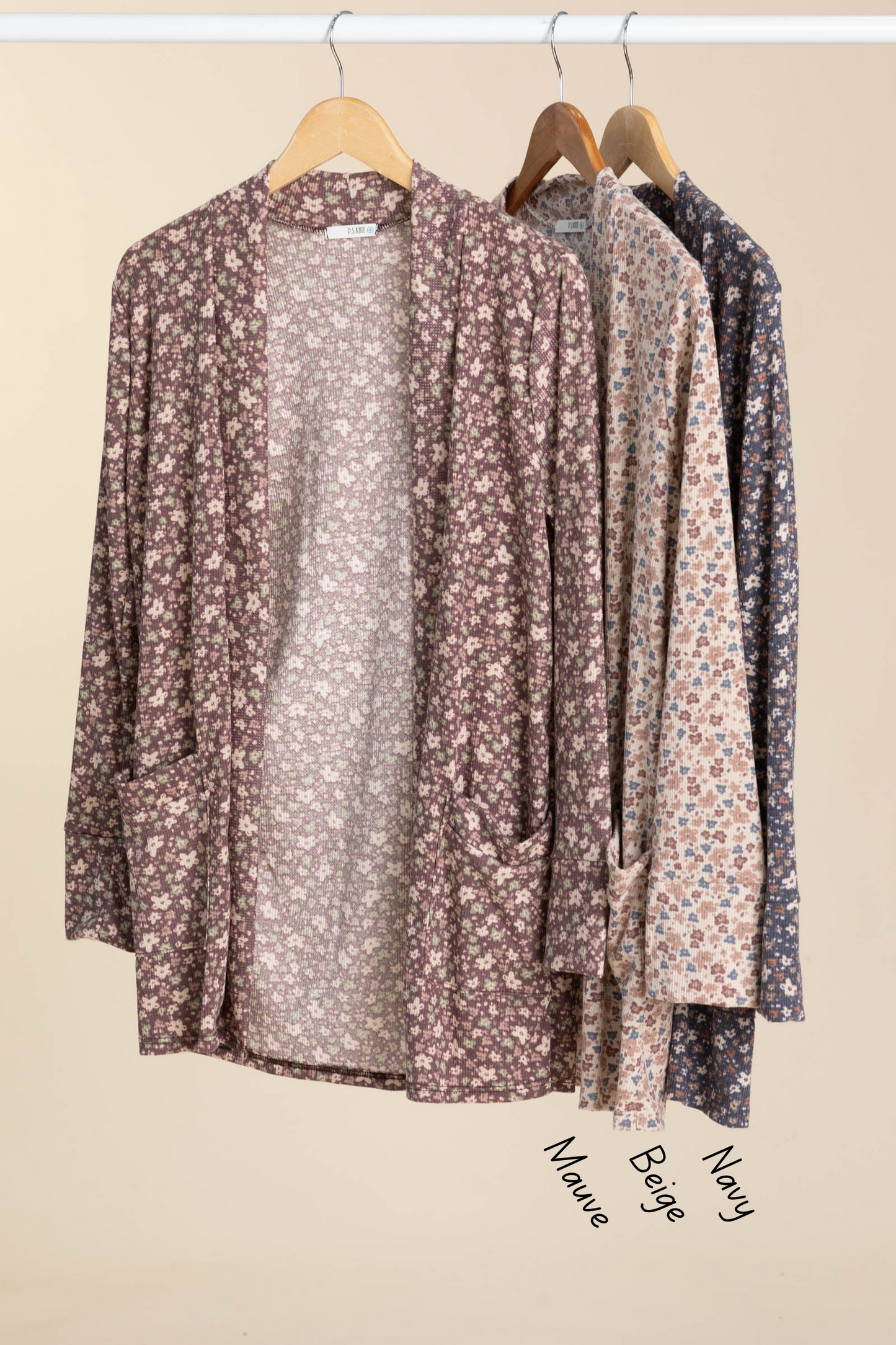 Floral Print Knit Cardigans With Pockets