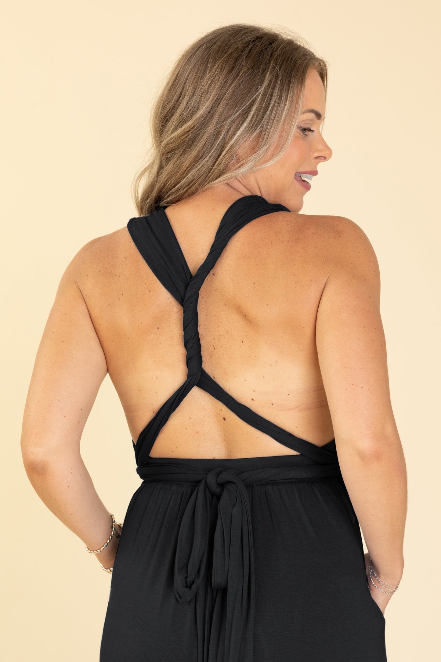 Black Convertible Strap Wide Leg Jumpsuit