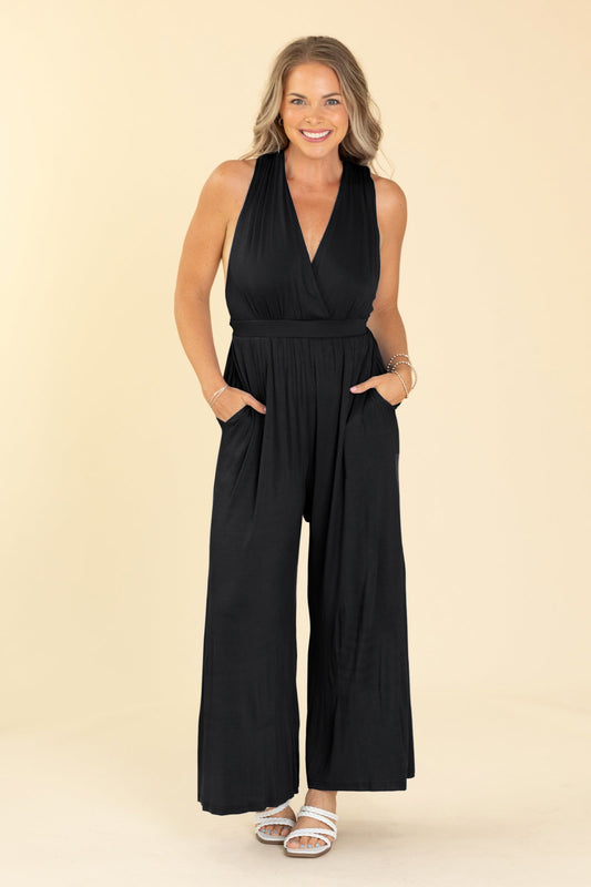 Black Convertible Strap Wide Leg Jumpsuit