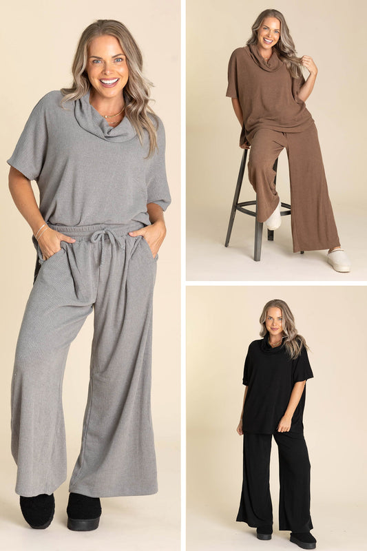 Oversized Short Sleeve Cowl Neck And Pant Sets