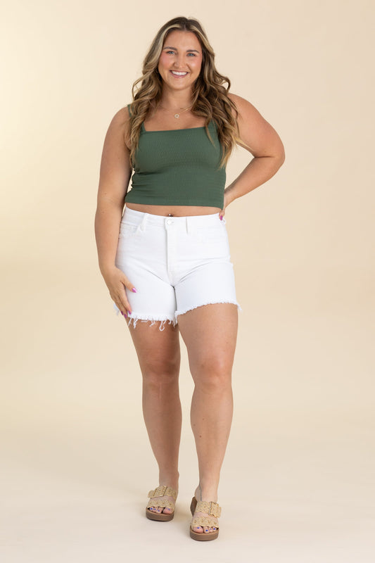 Lovervet White Super High Rise Fray Hem Shorts