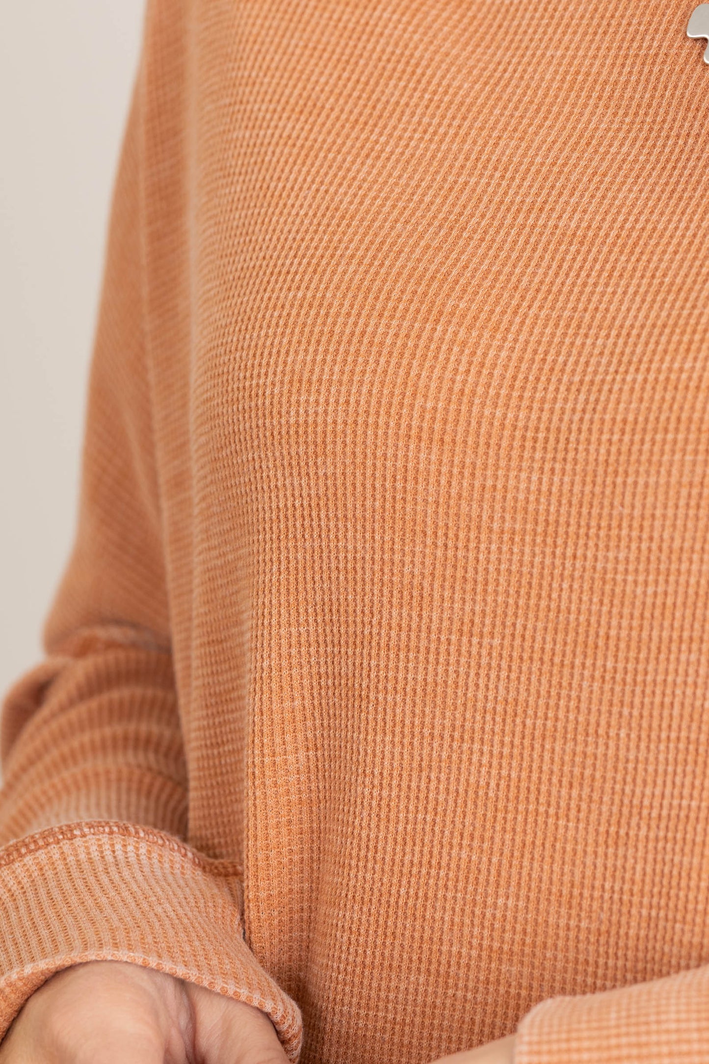 Waffle Boyfriend Fit Round Neck Pullover