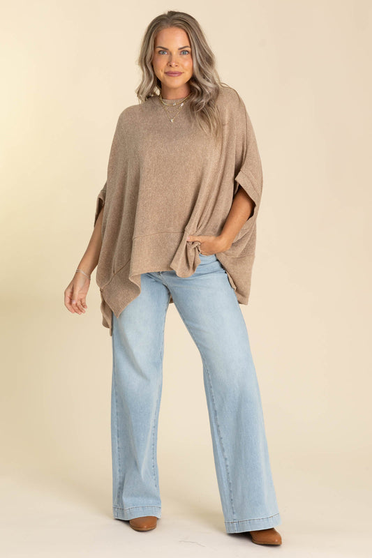 Oversized Poncho Sweater Knit Tops