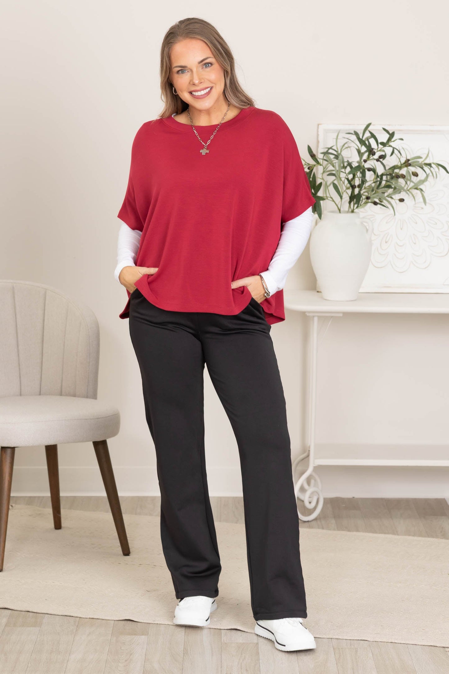 Boat Neck Dolman Sleeve Relaxed Fit Top