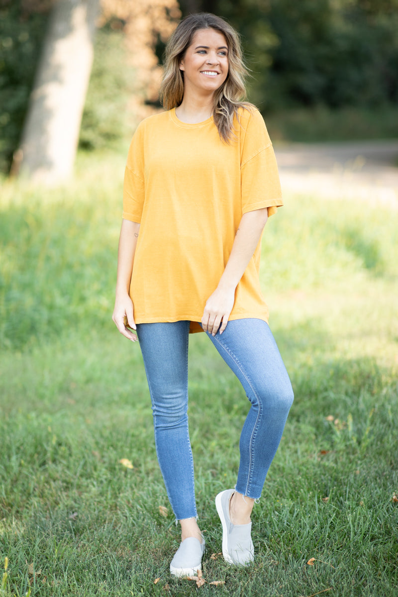 Mustard Drop Shoulder Round Neck Top
