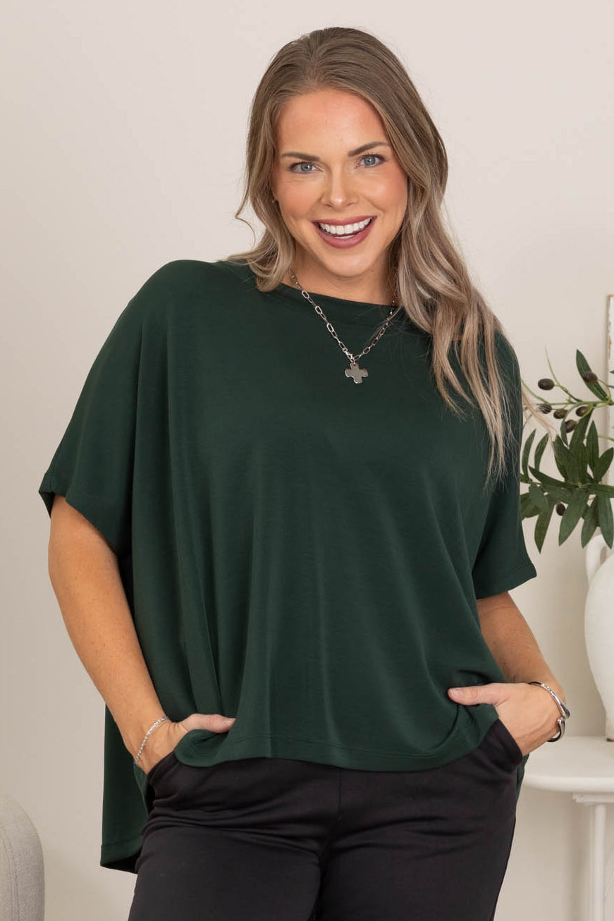 Boat Neck Dolman Sleeve Relaxed Fit Top