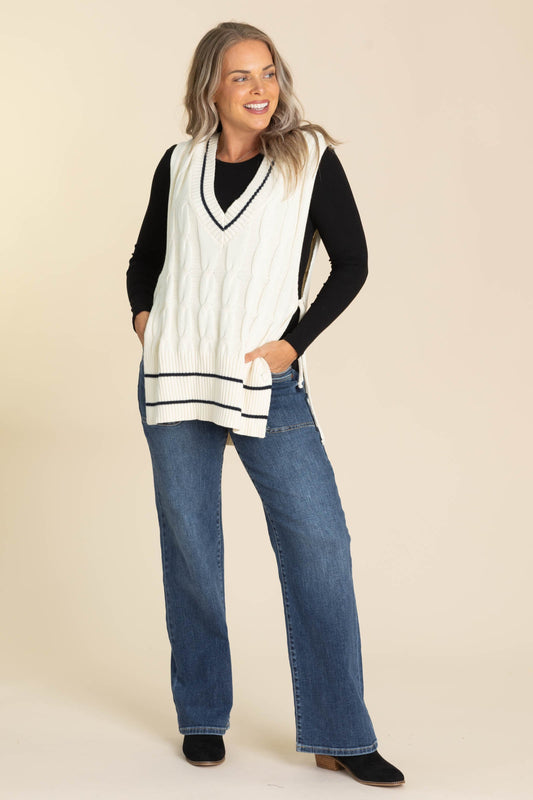 Oversized Cream Cable Knit Sweater Vest