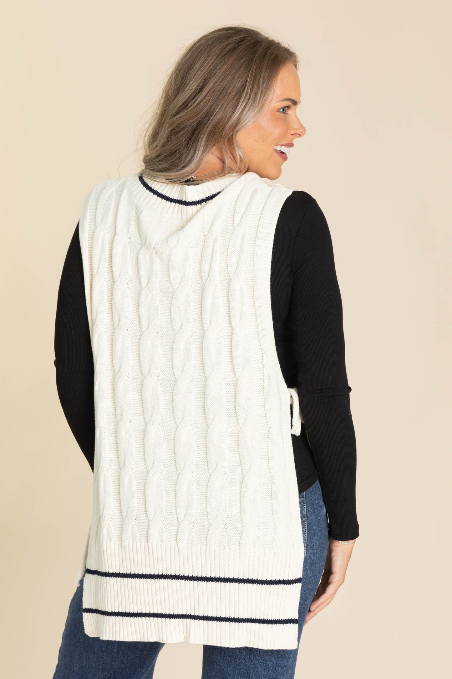 Oversized Cream Cable Knit Sweater Vest