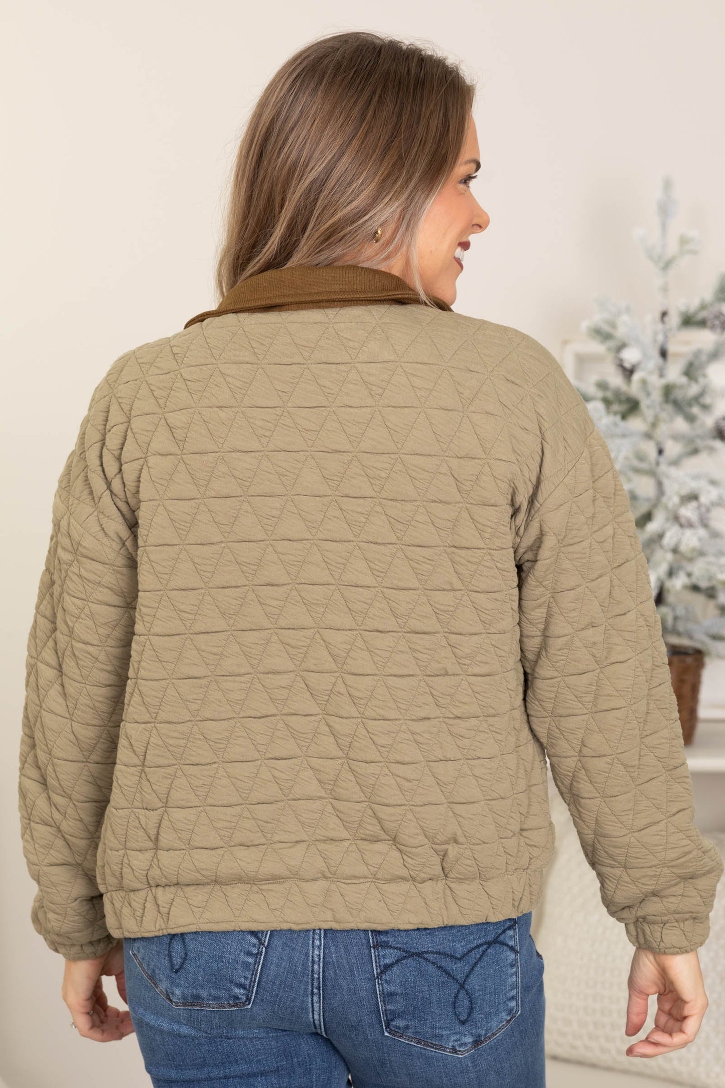 Olive Drop Shoulder Quilted Bomber Jacket