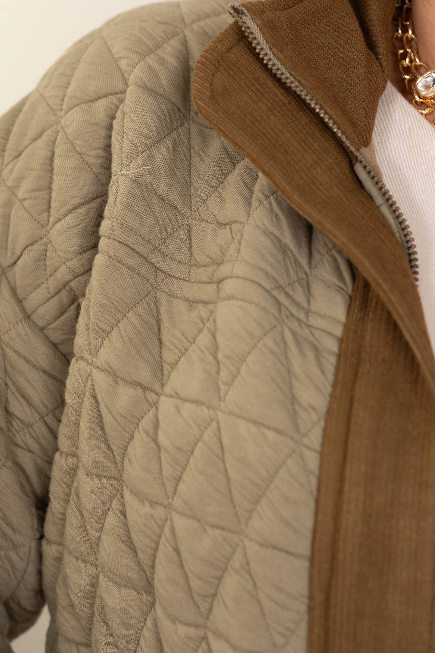 Olive Drop Shoulder Quilted Bomber Jacket