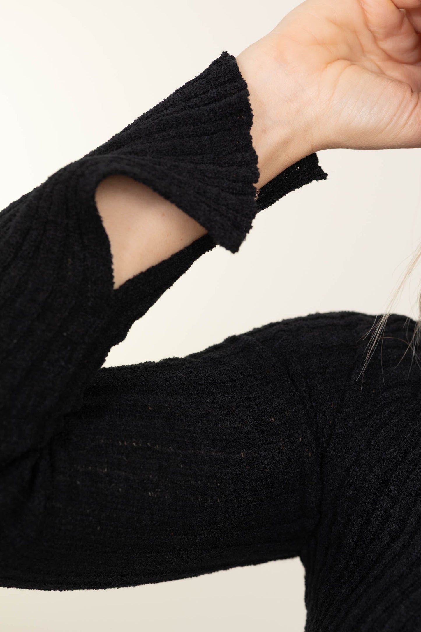 Black Versatile Ribbed Knit Sweater