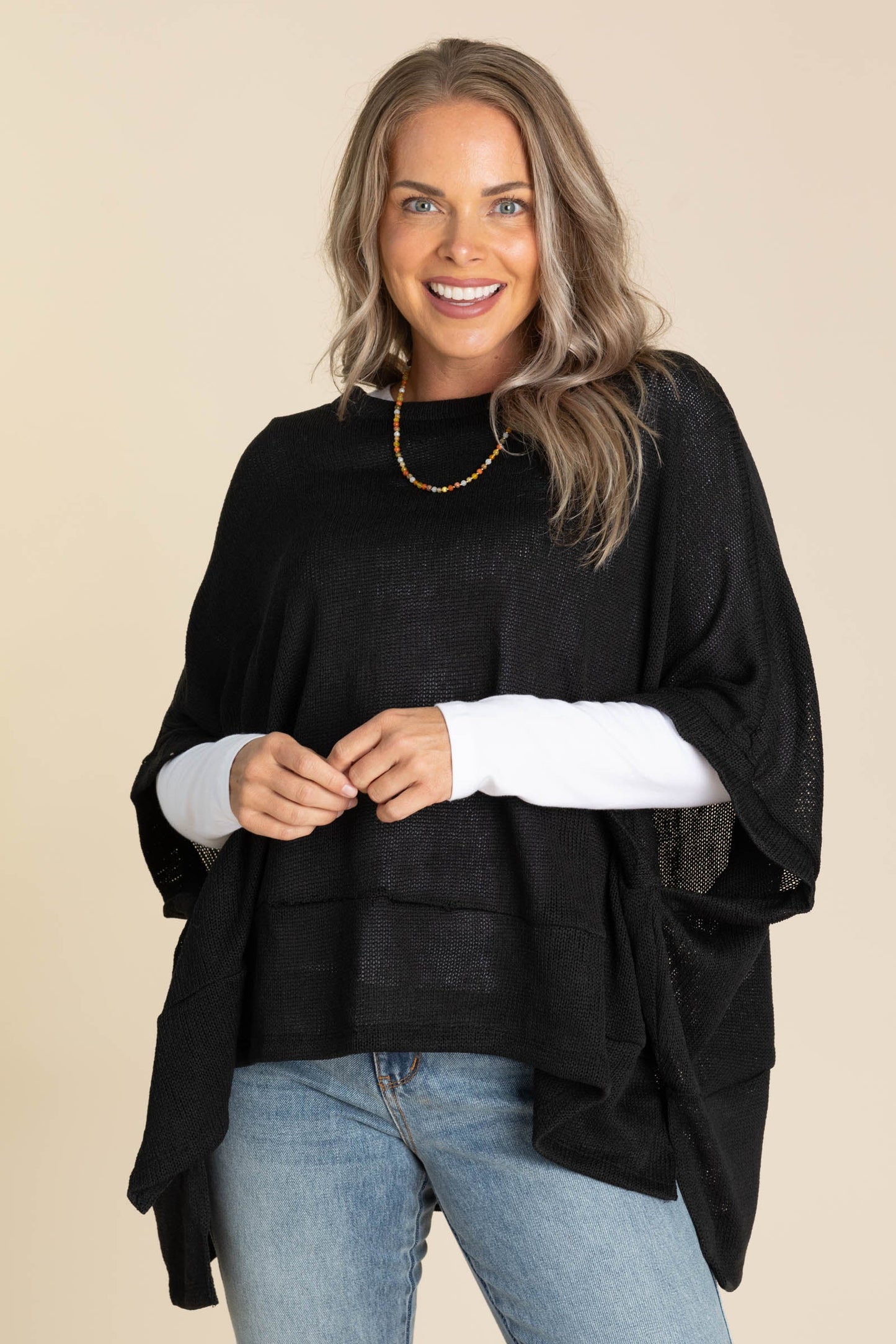 Oversized Poncho Sweater Knit Tops