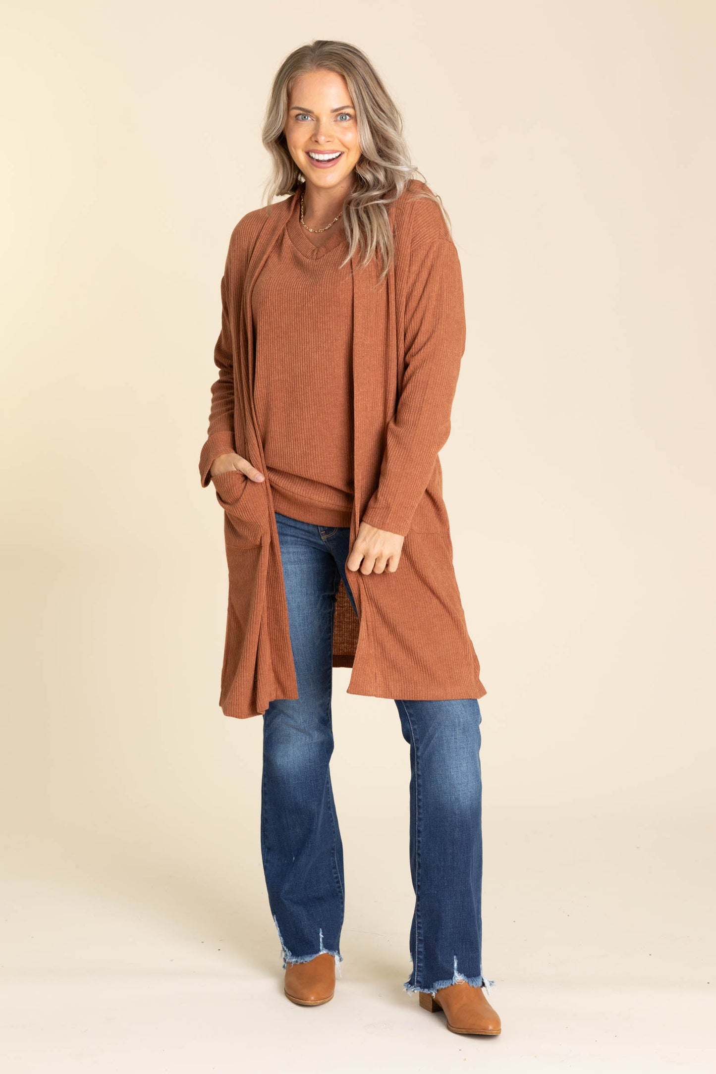 Light Ribbed Long Sleeve And Cardigan Sets