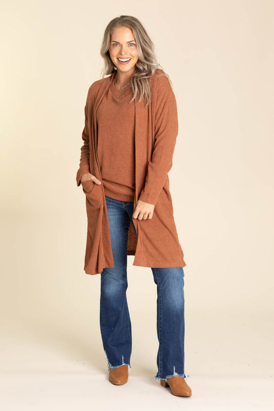 Light Ribbed Long Sleeve And Cardigan Sets